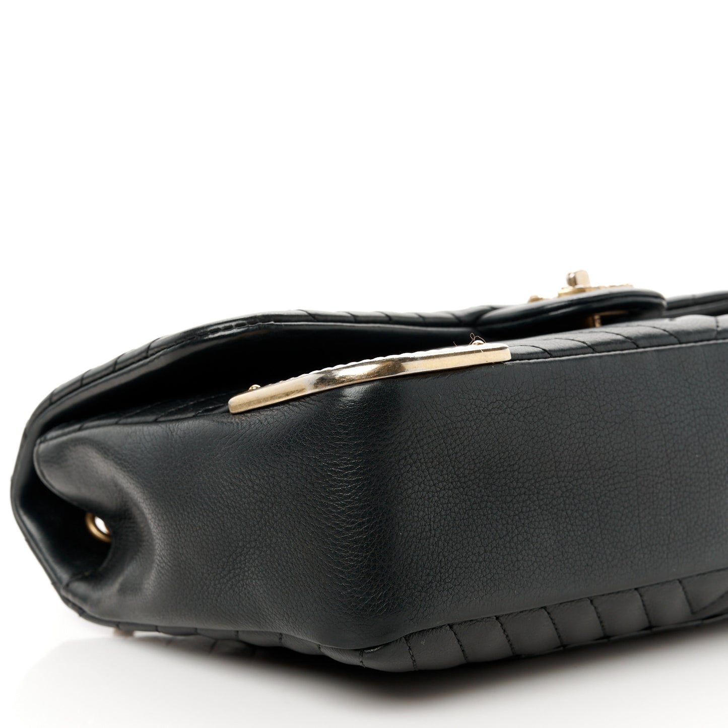 Calfskin Chevron Quilted Rock The Corner Flap Black