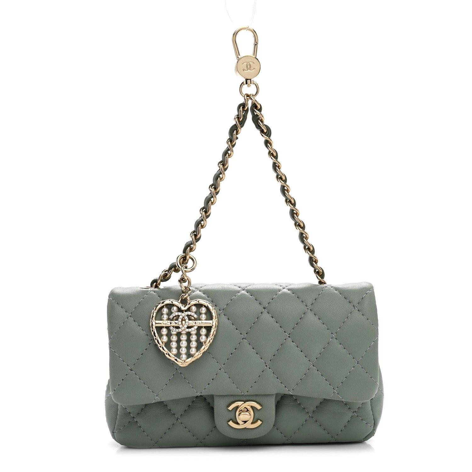 Chanel Lambskin Quilted Mini Flap Bag Charm With Hook Green