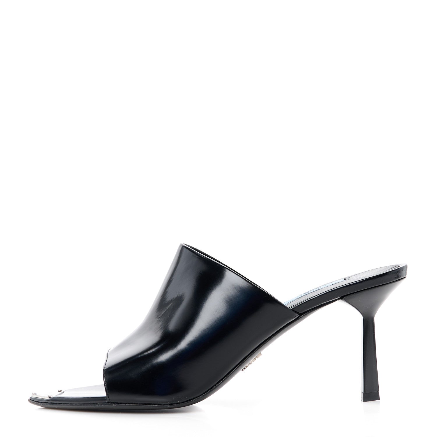 Prada Spazzolato Metal Triangle Logo 75mm Slide Sandals 39 Black 1 of 8