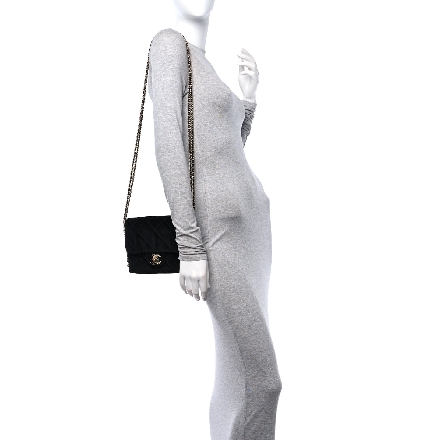 Velvet Quilted Crush On Chains Flap Bag Black