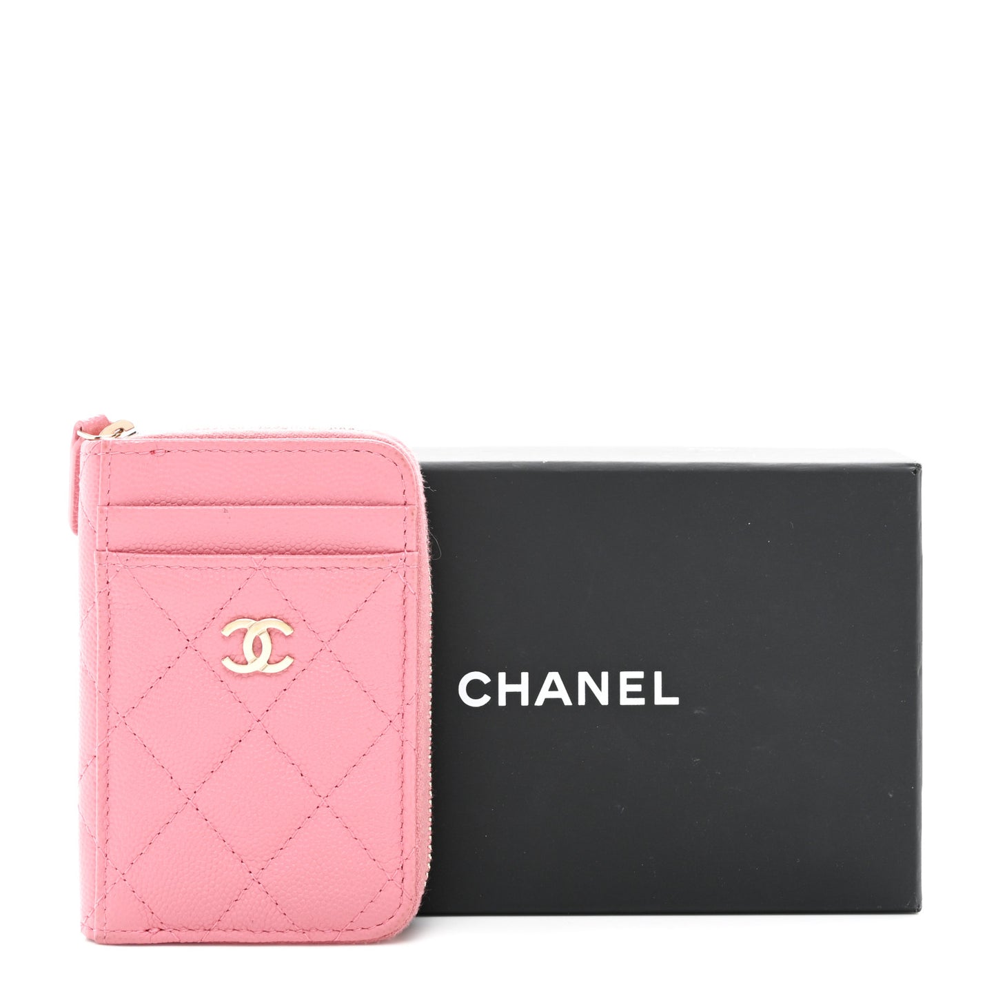 Caviar Quilted Zip Card Holder Pink