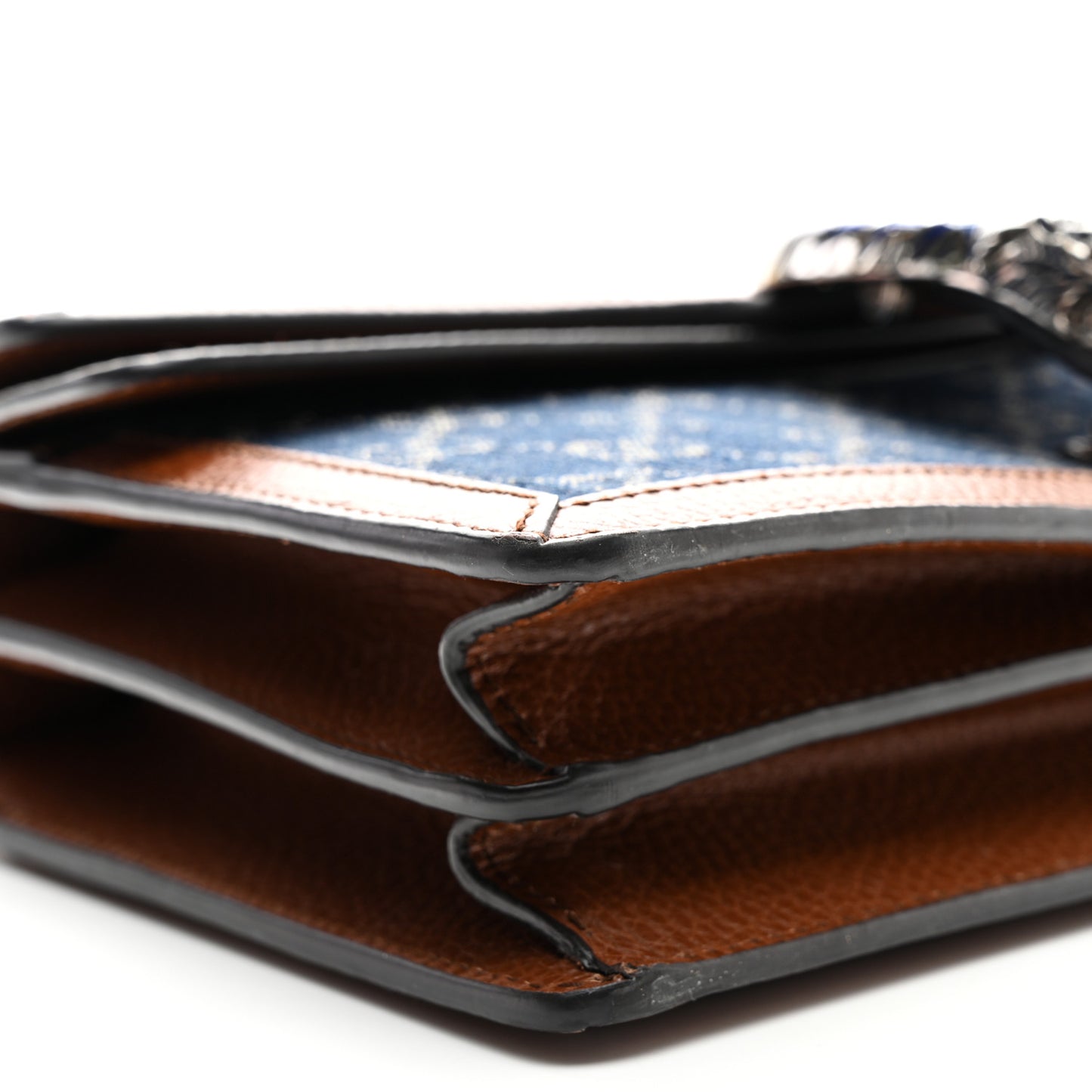 New Denim GG Monogram Dollar Calfskin Enamel Small Dionysus Shoulder Bag Blue Tea Cuir Epilog Electric Blue