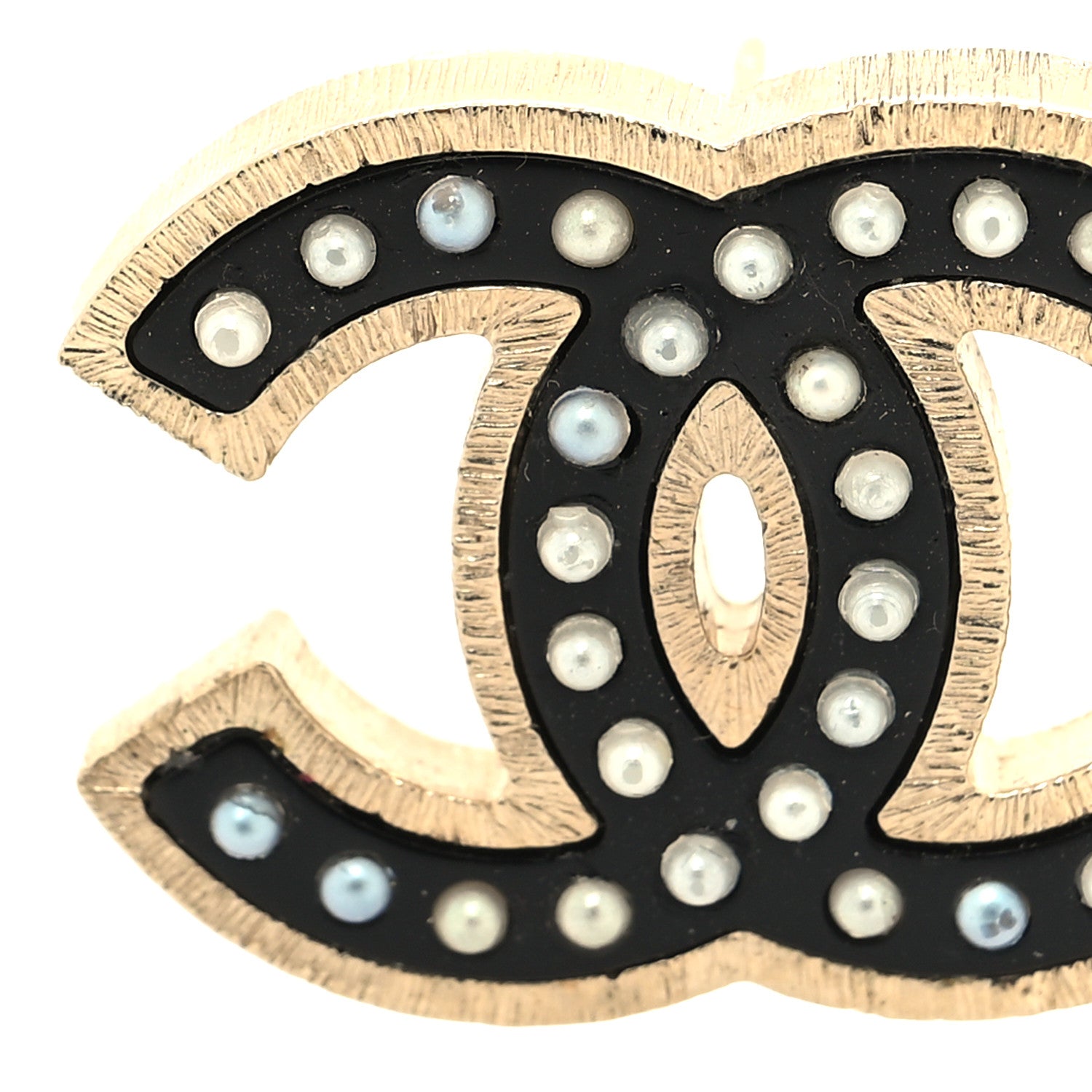 Chanel Resin Pearl CC Earrings Black Gold 5 of 6