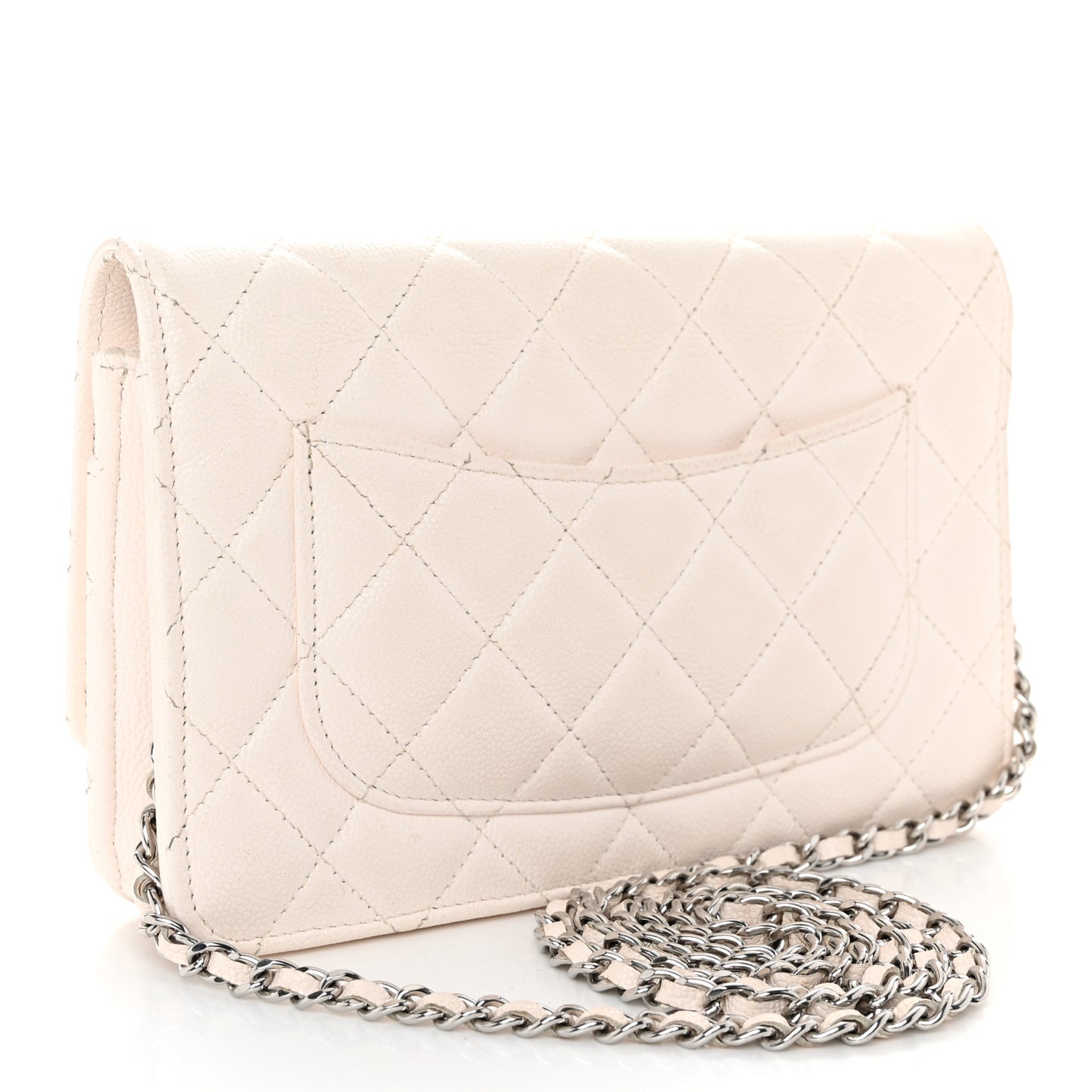 Caviar Quilted Wallet on Chain WOC White