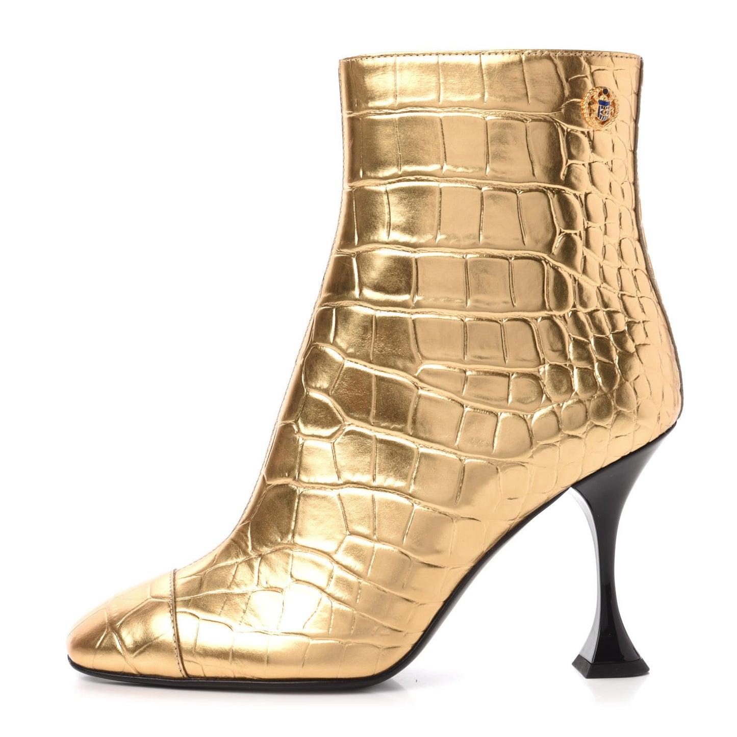 Calfskin Crocodile Embossed Cap Toe Ankle Boots 36 Gold