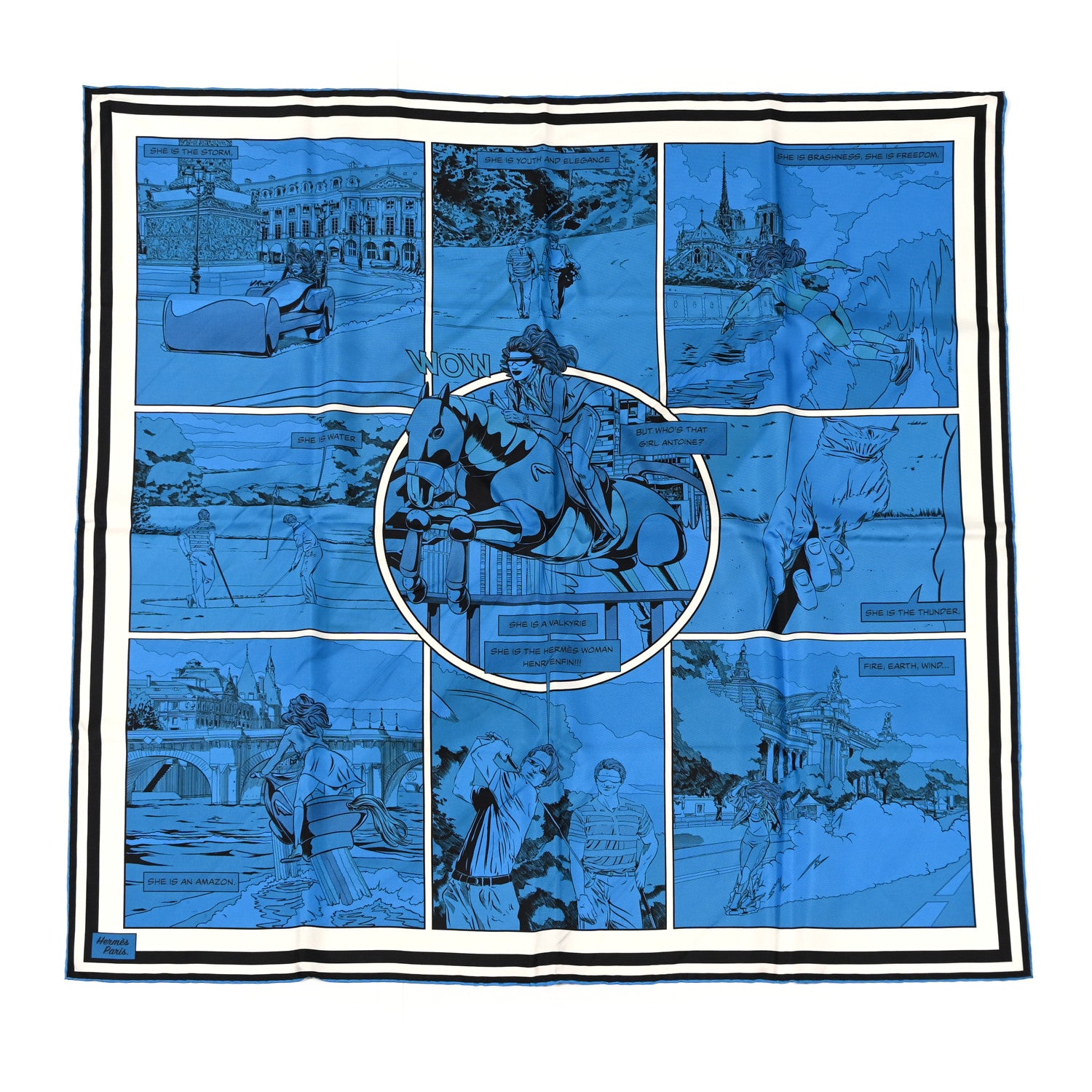 Hermes Silk Carre Wow Double Face Scarf 90 Bleu Vert Bleu Dur 2 of 6