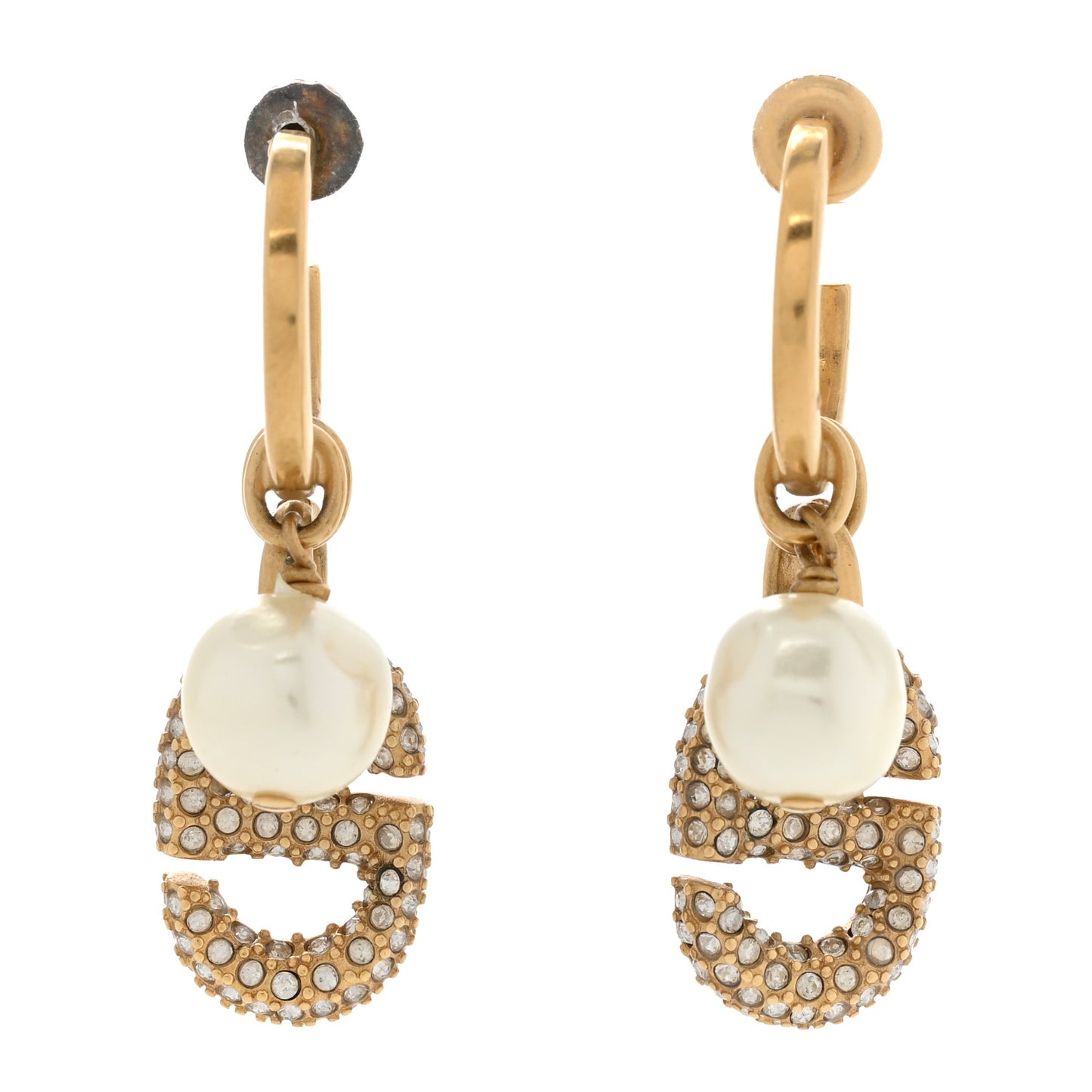 Pearl Crystal CD Hoop Earrings Gold