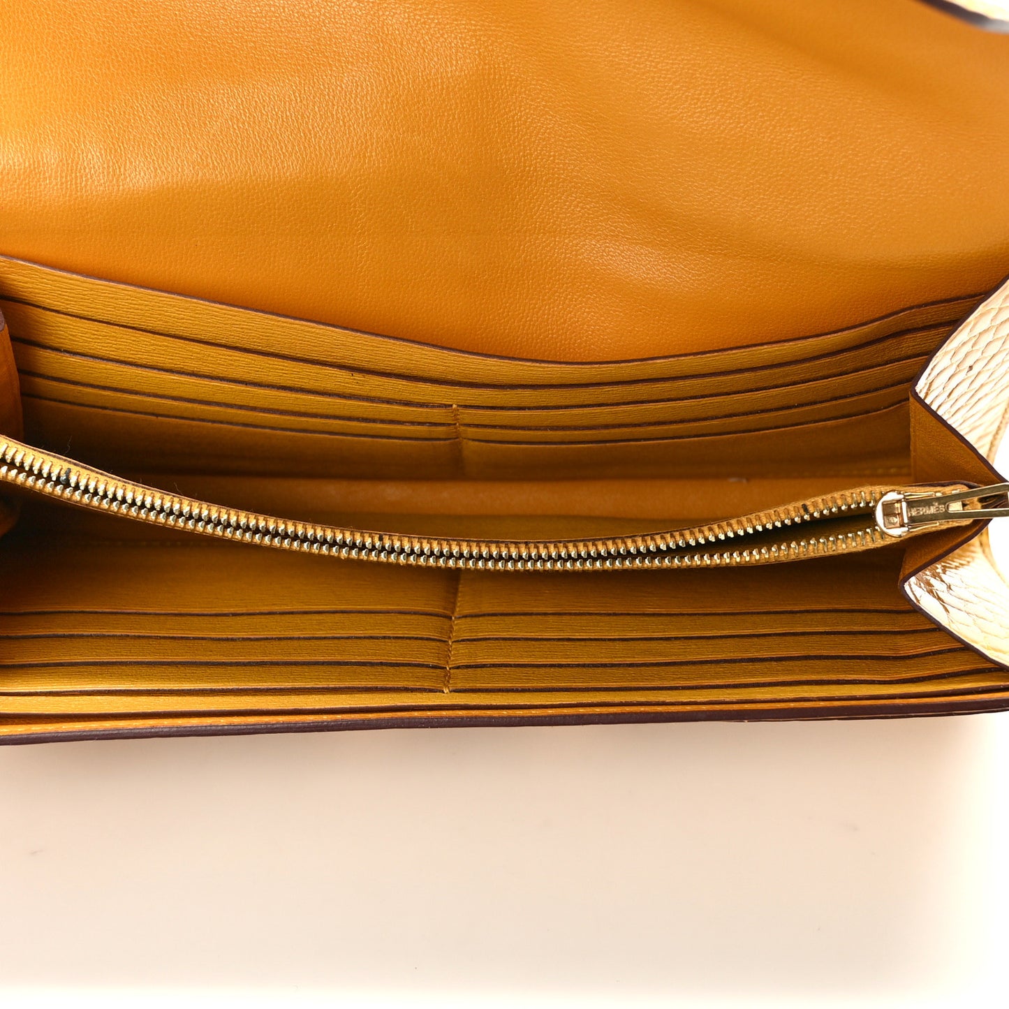 Shiny Alligator Constance Long Wallet Curry
