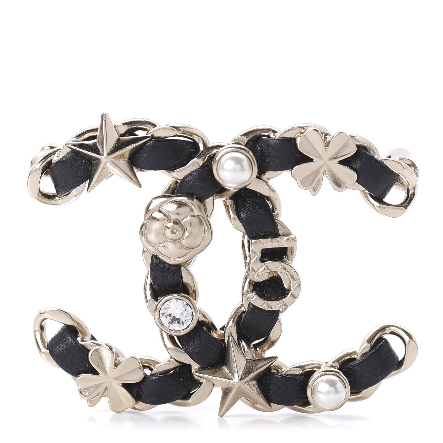 Chanel Lambskin Pearl Strass Sergeant Brooch Gold 1 of 5