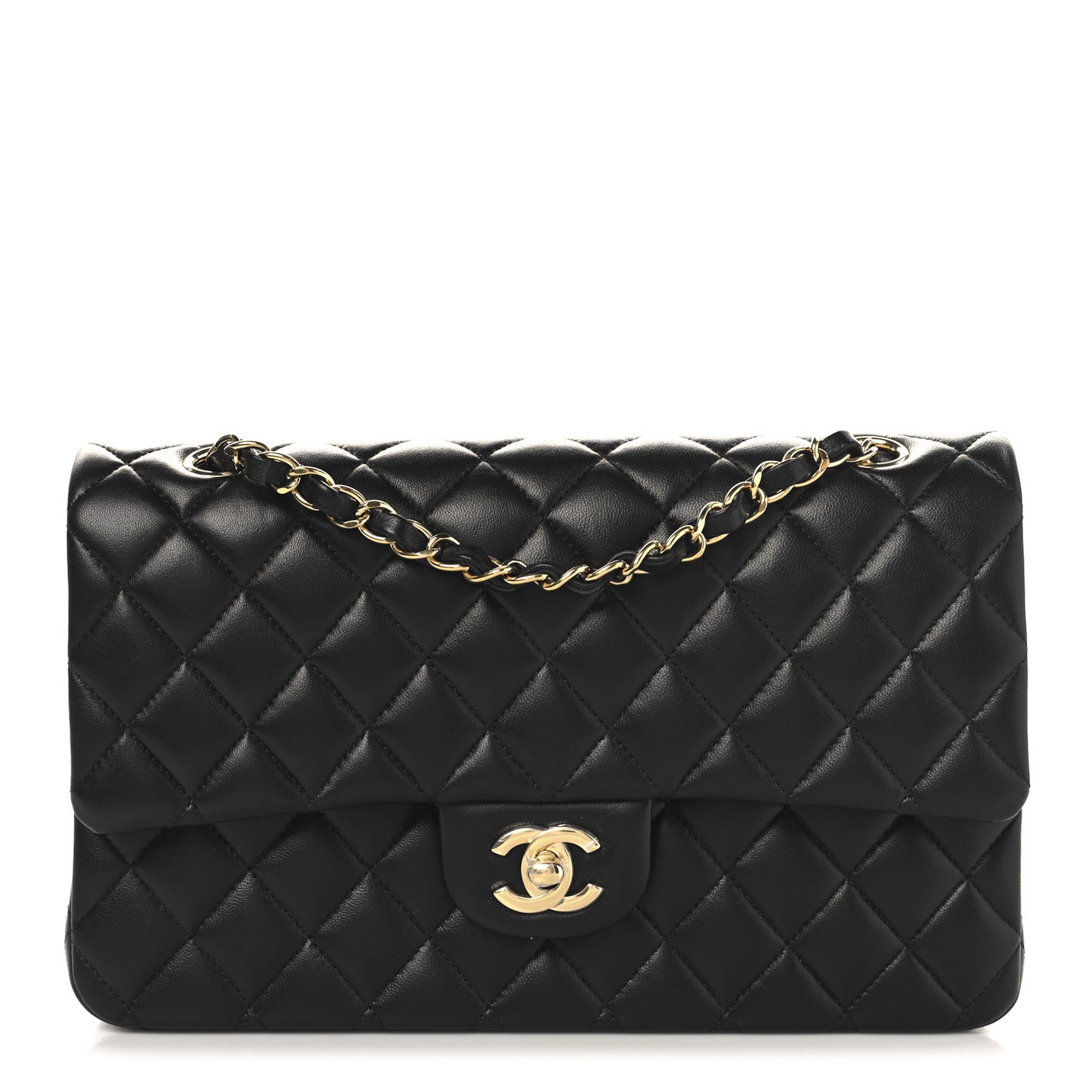 Lambskin Quilted Medium Double Flap Black