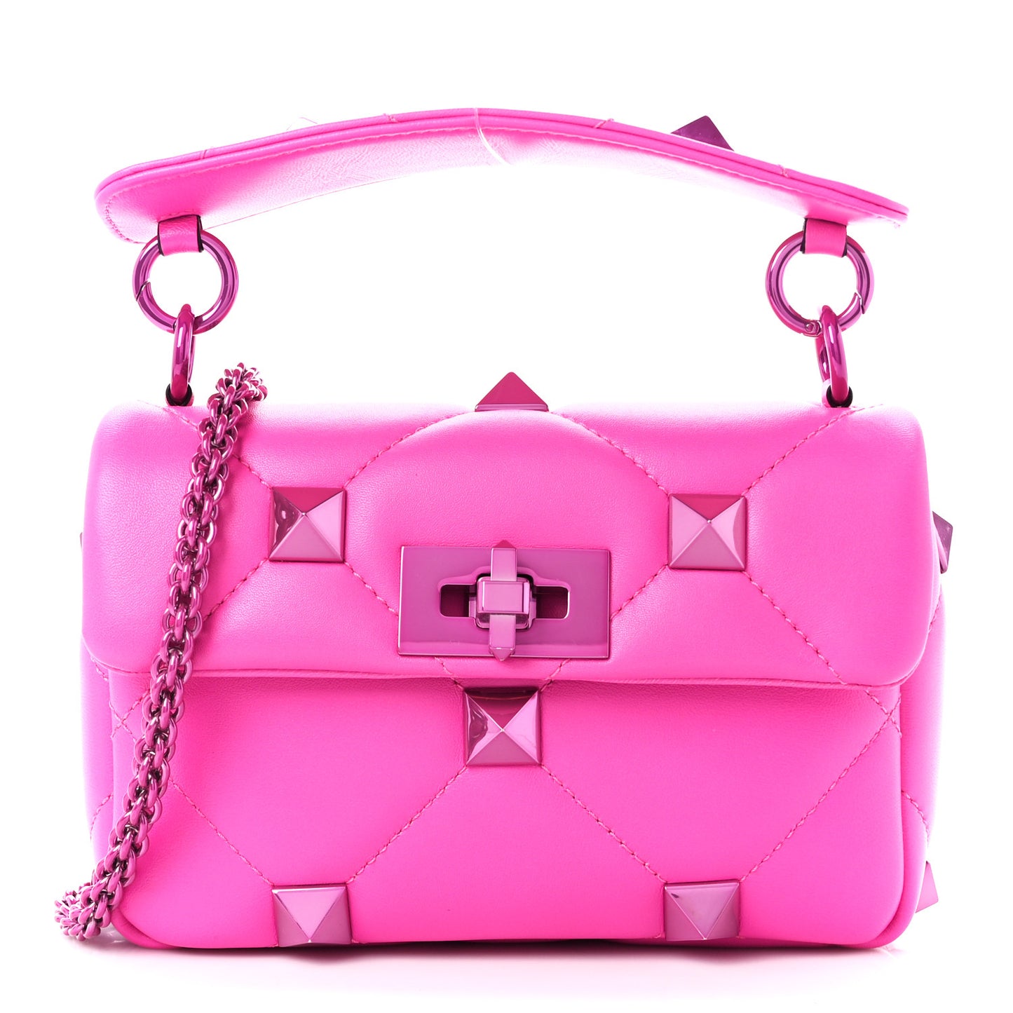 Nappa Lacquer Monochrome Small Roman Stud Shoulder Bag Pink PP