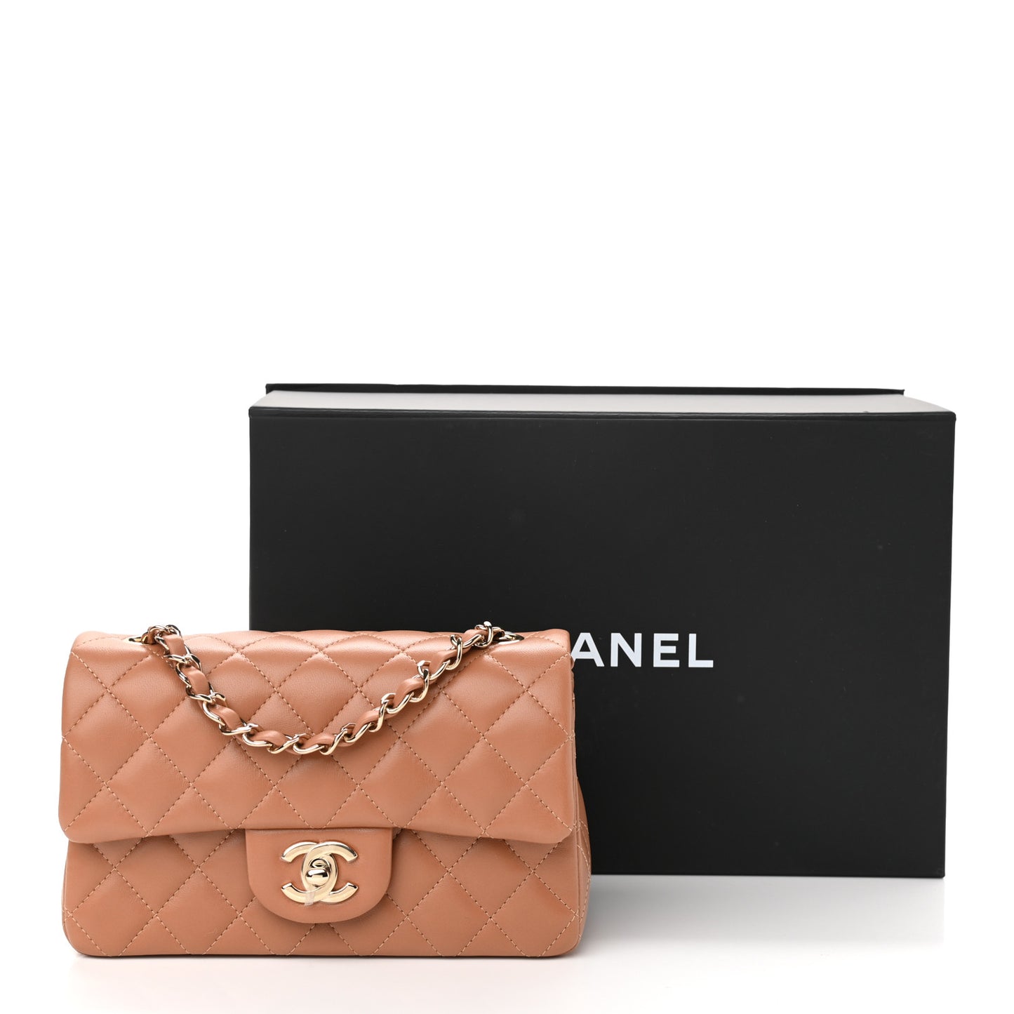 Lambskin Quilted Mini Rectangular Flap Brown