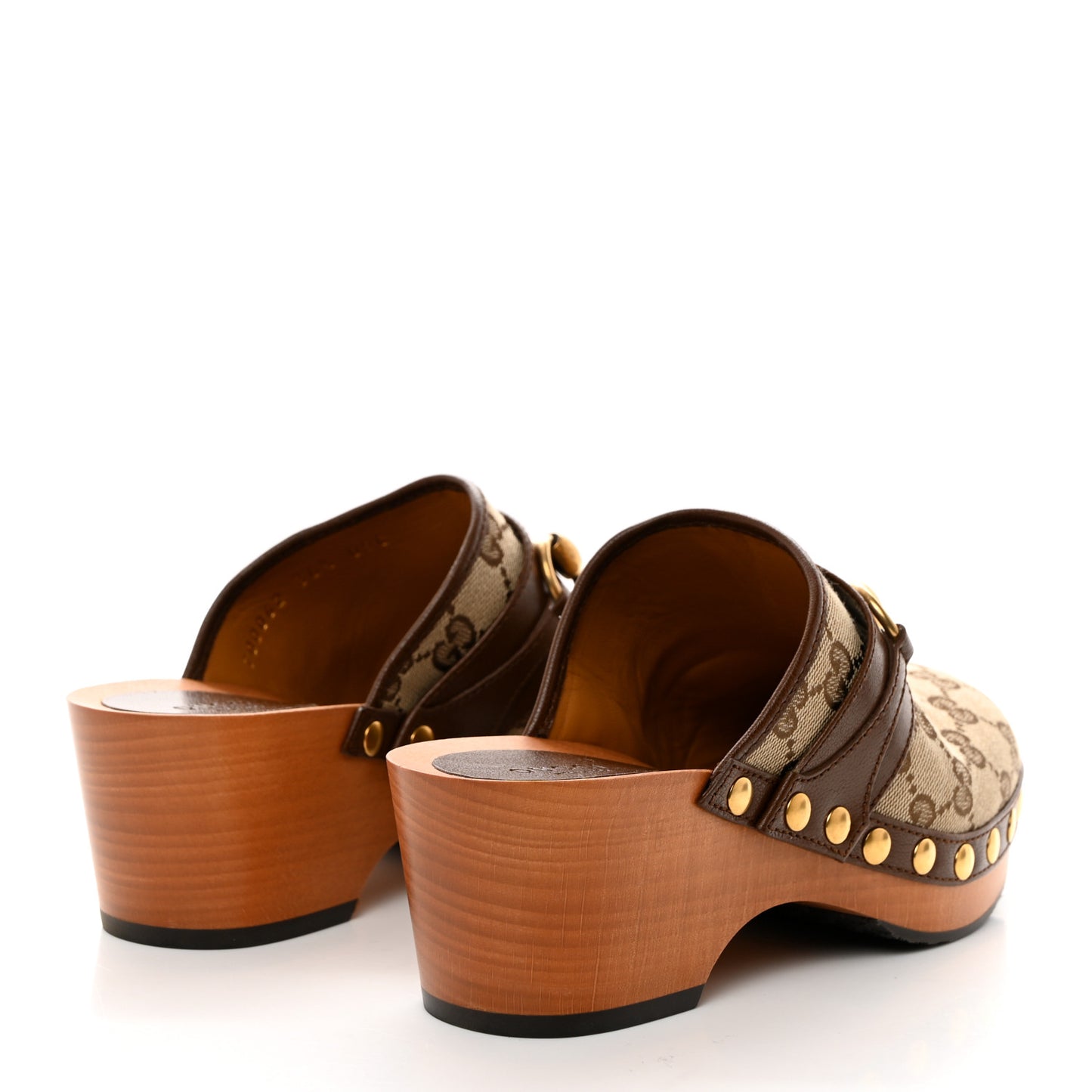 Monogram Goatskin Horsebit Clog Mules 36.5 Beige Ebony Brown Sugar