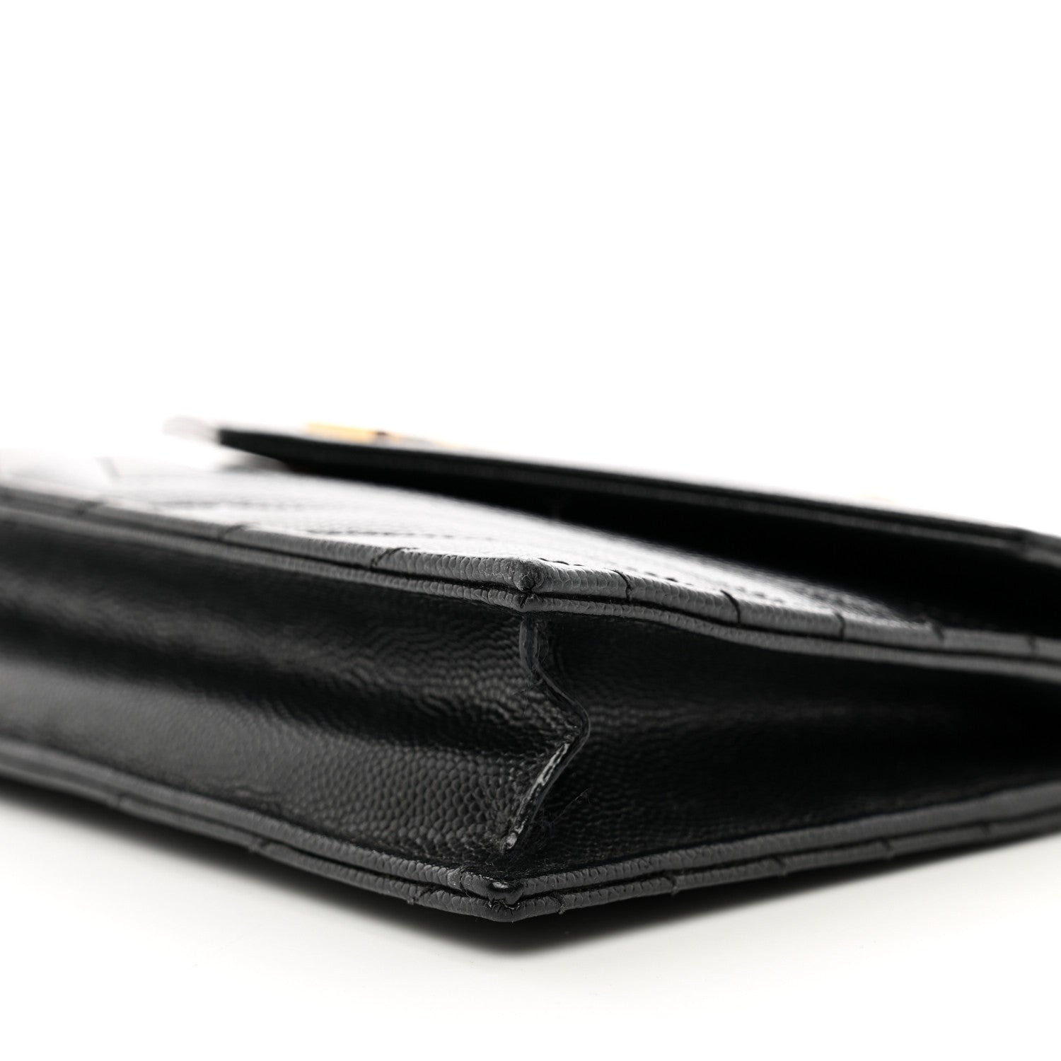 Saint Laurent Grain De Poudre Matelasse Chevron Monogram Envelope Chain Wallet Black 10 of 11
