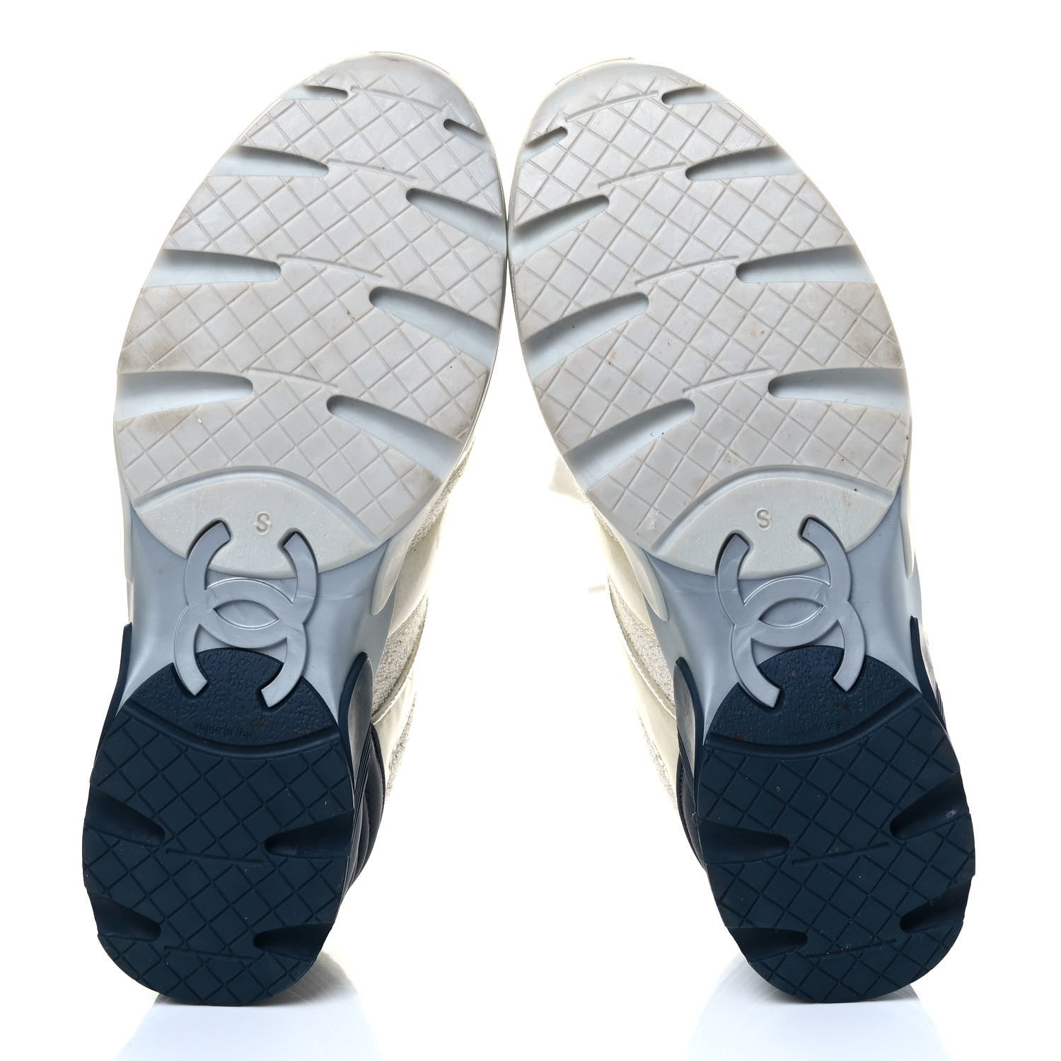 Chanel Iridescent Terry Cloth PVC Calfskin Sneakers 37.5 Silver 4 of 8