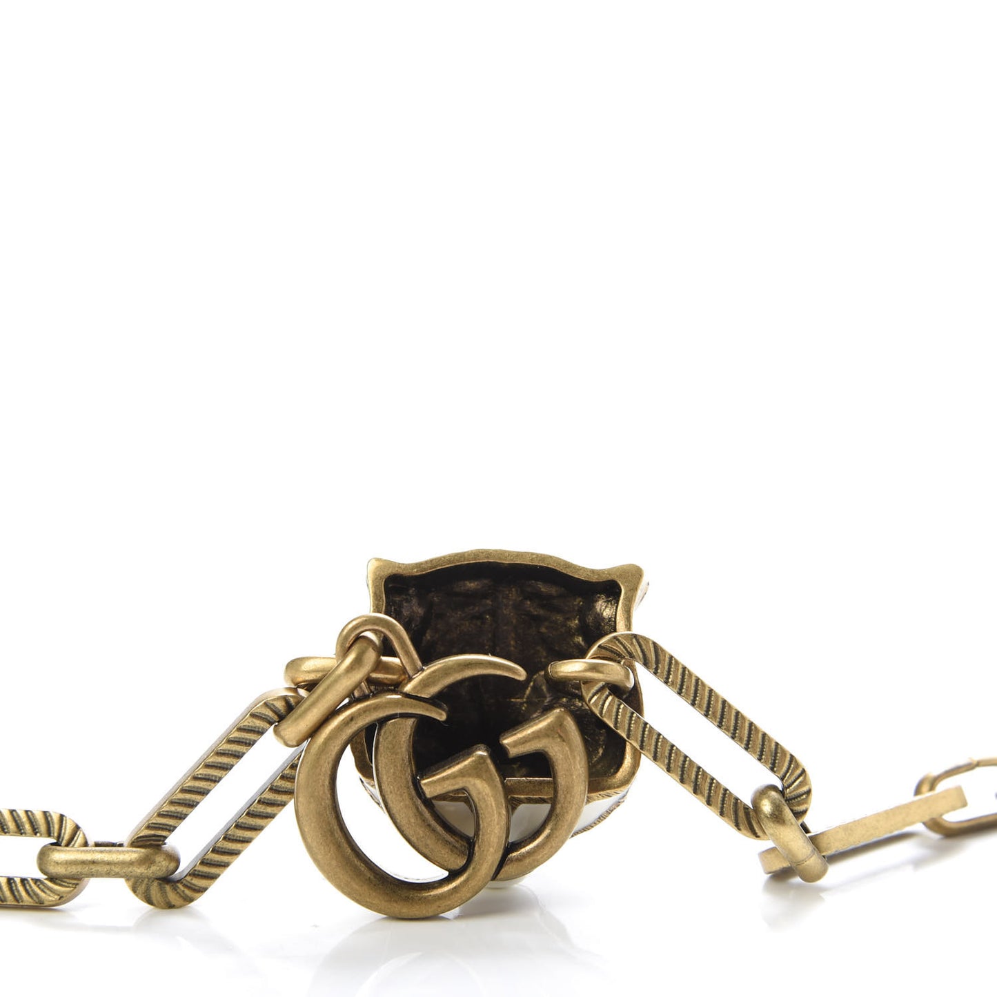 Metal Crystal Pearl Tiger Head Chain Belt Aged Gold
