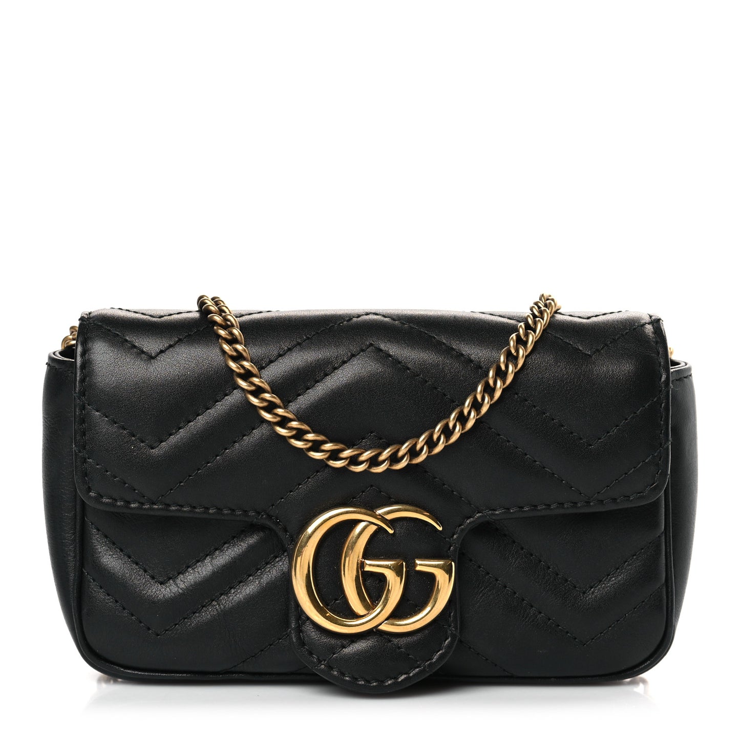 Calfskin Matelasse Super Mini GG Marmont Shoulder Bag Black