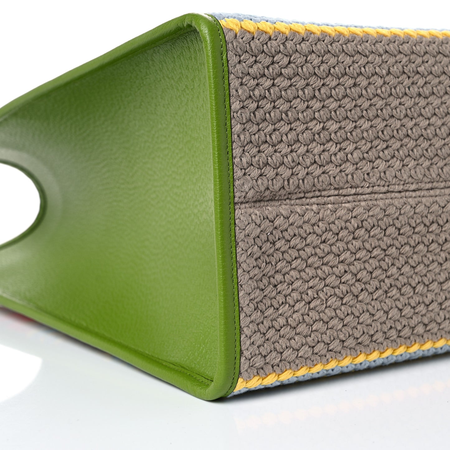 Fabric Embroidered Square G Forte Dei Marmi Striped Tote Bag Green Yellow