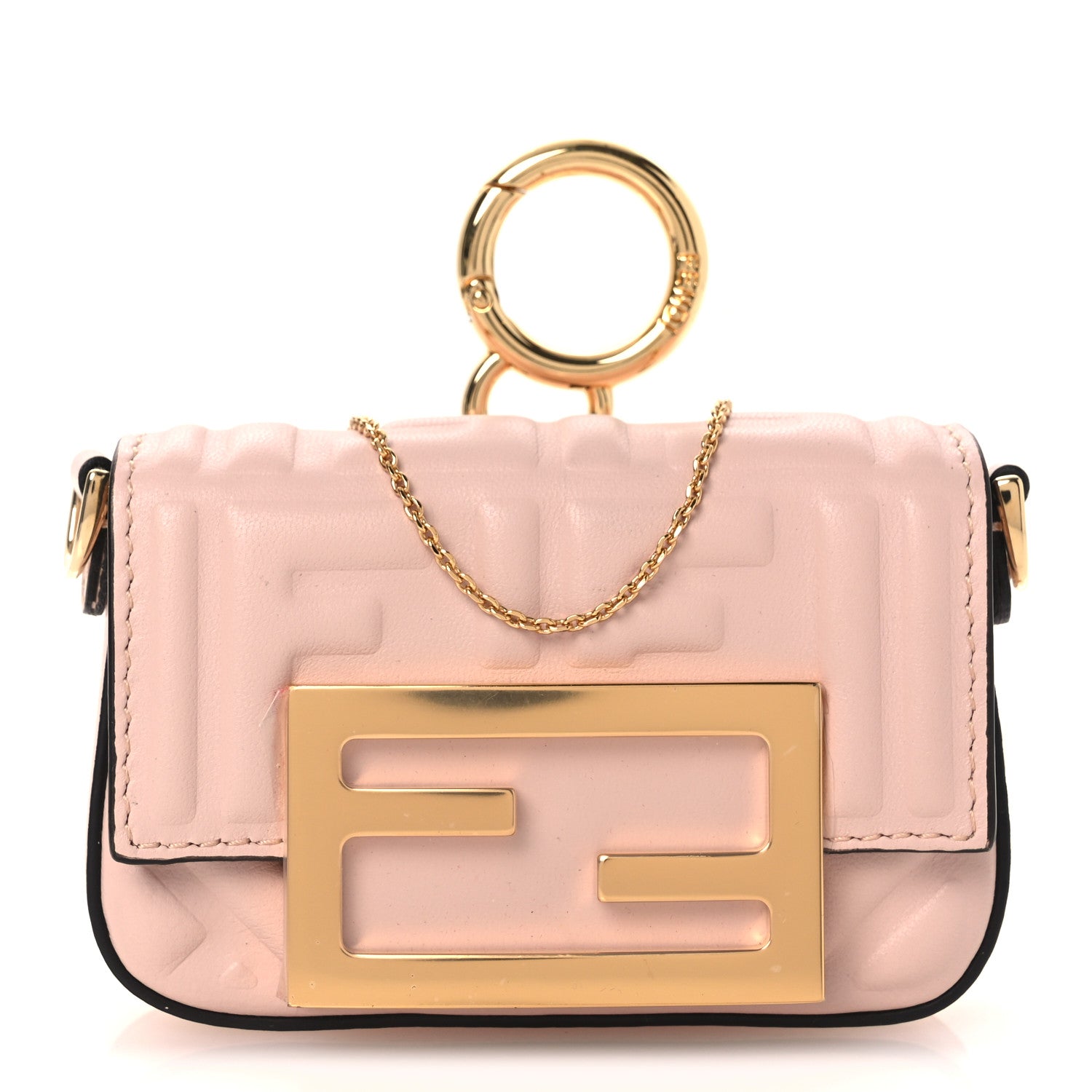 Fendi Nappa Matisse FF Embossed Nano Baguette Charm Rosa Quarzo