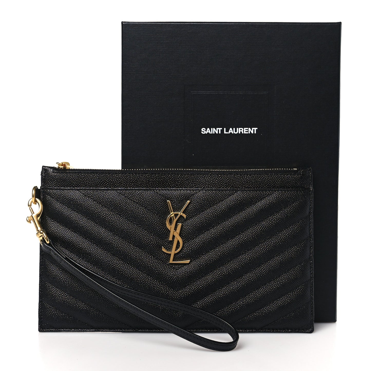 Grain De Poudre Chevron Monogram Large Bill Pouch Black