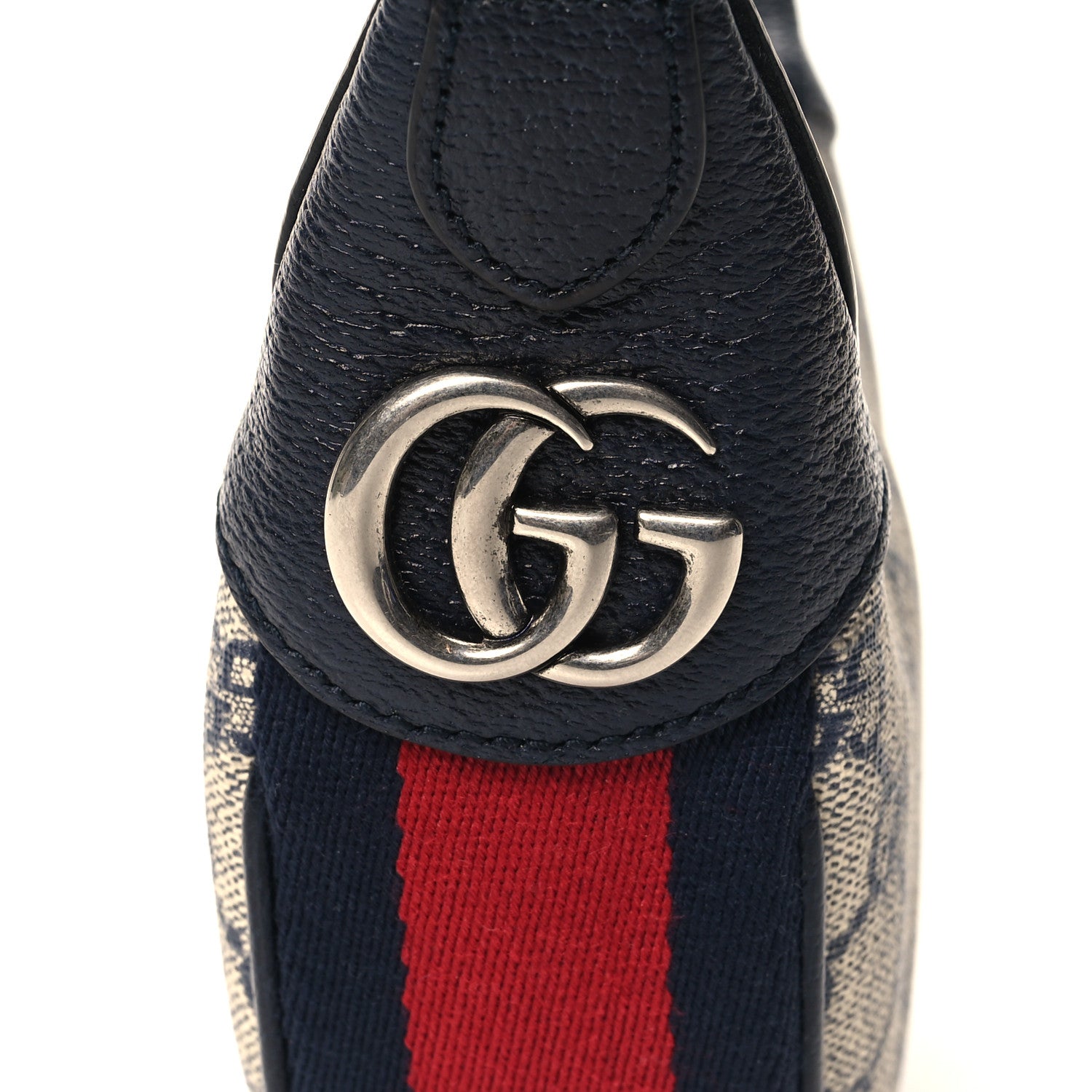 Gucci GG Supreme Monogram Textured Dollar Calfskin Web Mini Ophidia Half Moon Hobo Beige Blue 11 of 12
