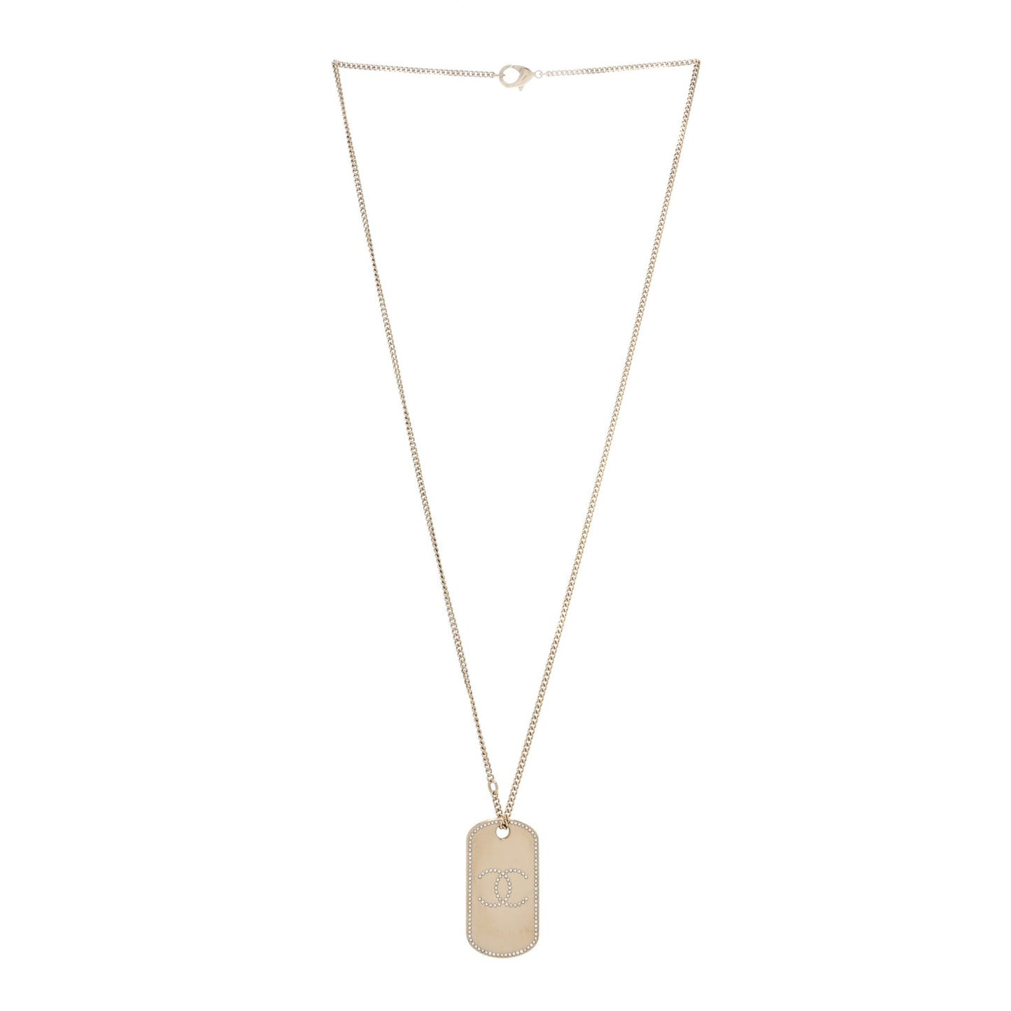 Metal Crystal Dog Tag Charm Necklace Gold