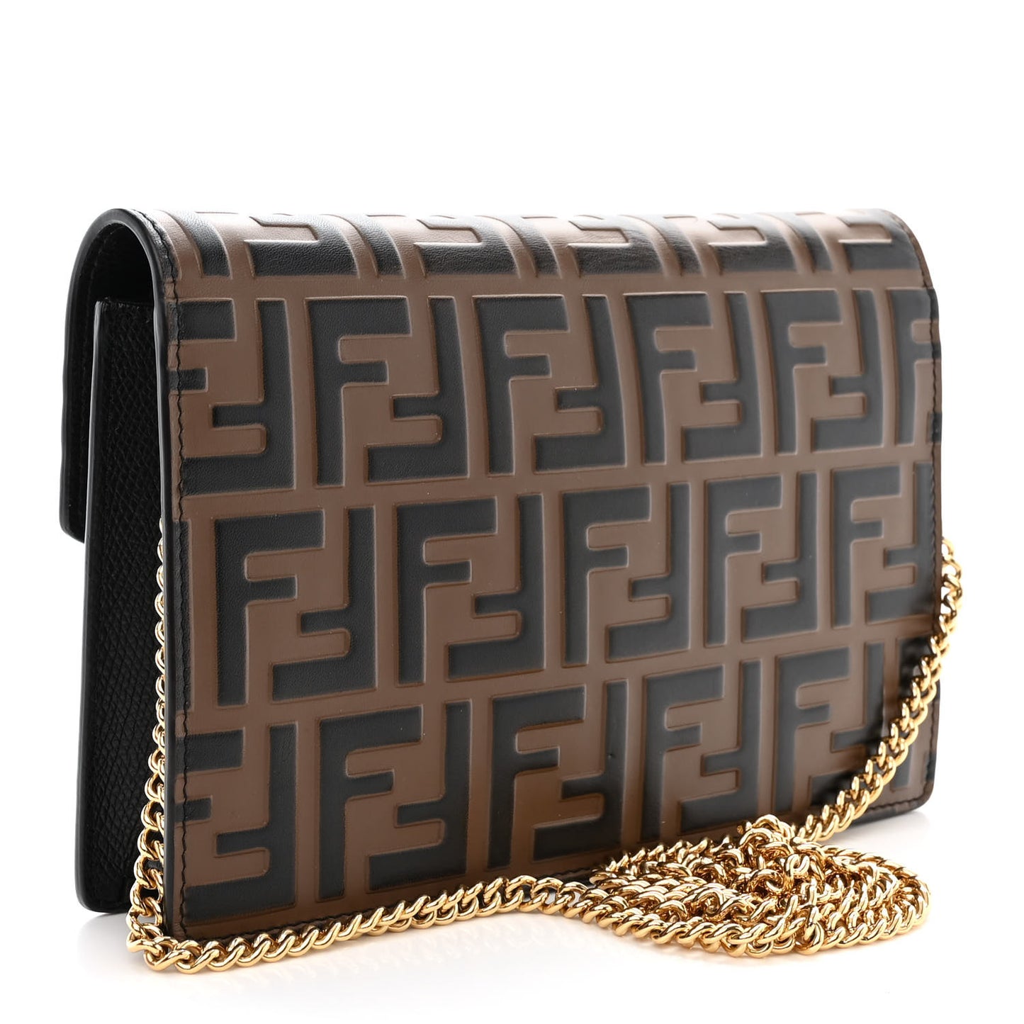 Vitello Cruise F is Fendi Bi-Color FF 1974 Embossed Medium Envelope Wallet On Chain Black Maya