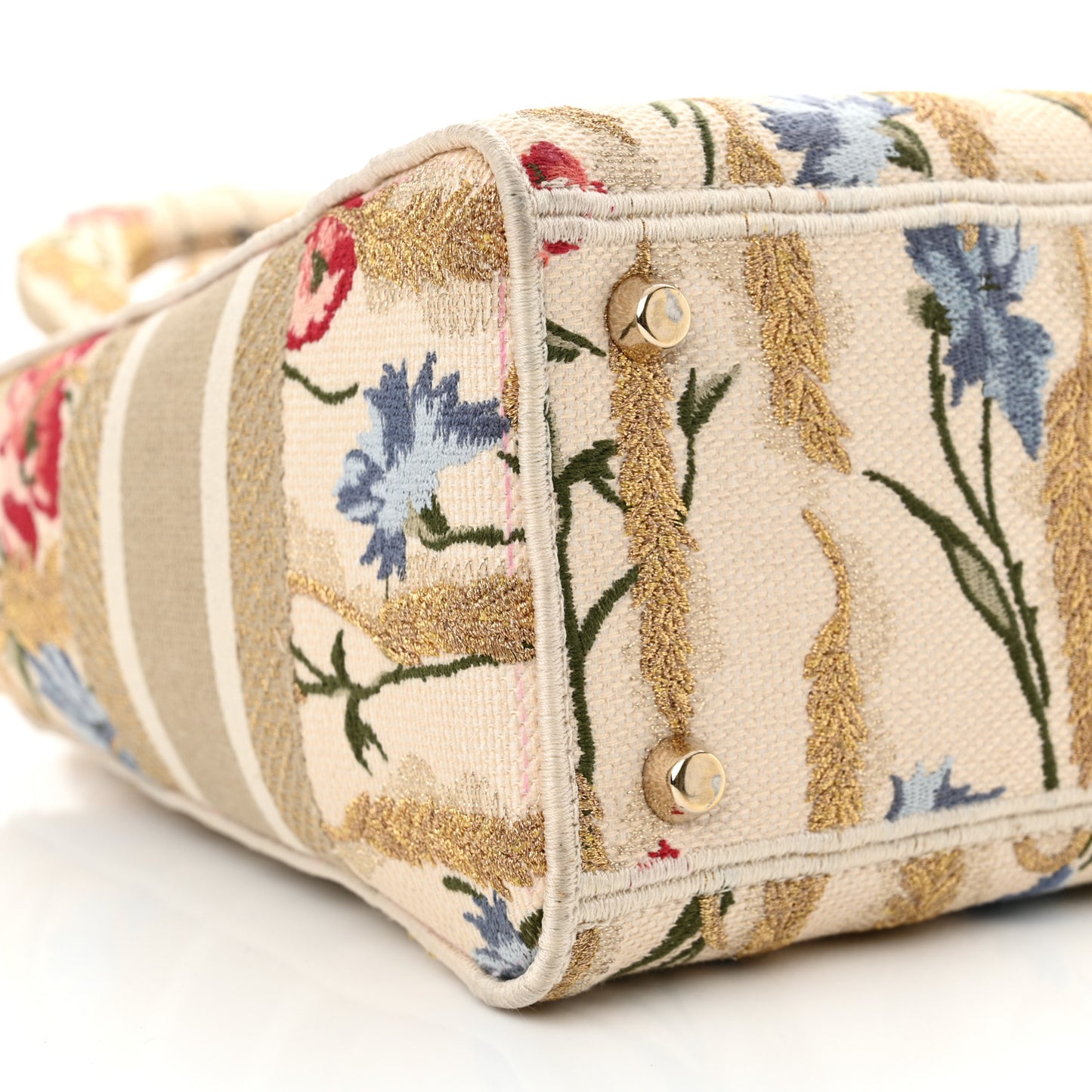Canvas Embroidered Hibiscus Printed Medium Lady D-Lite Beige Multicolor