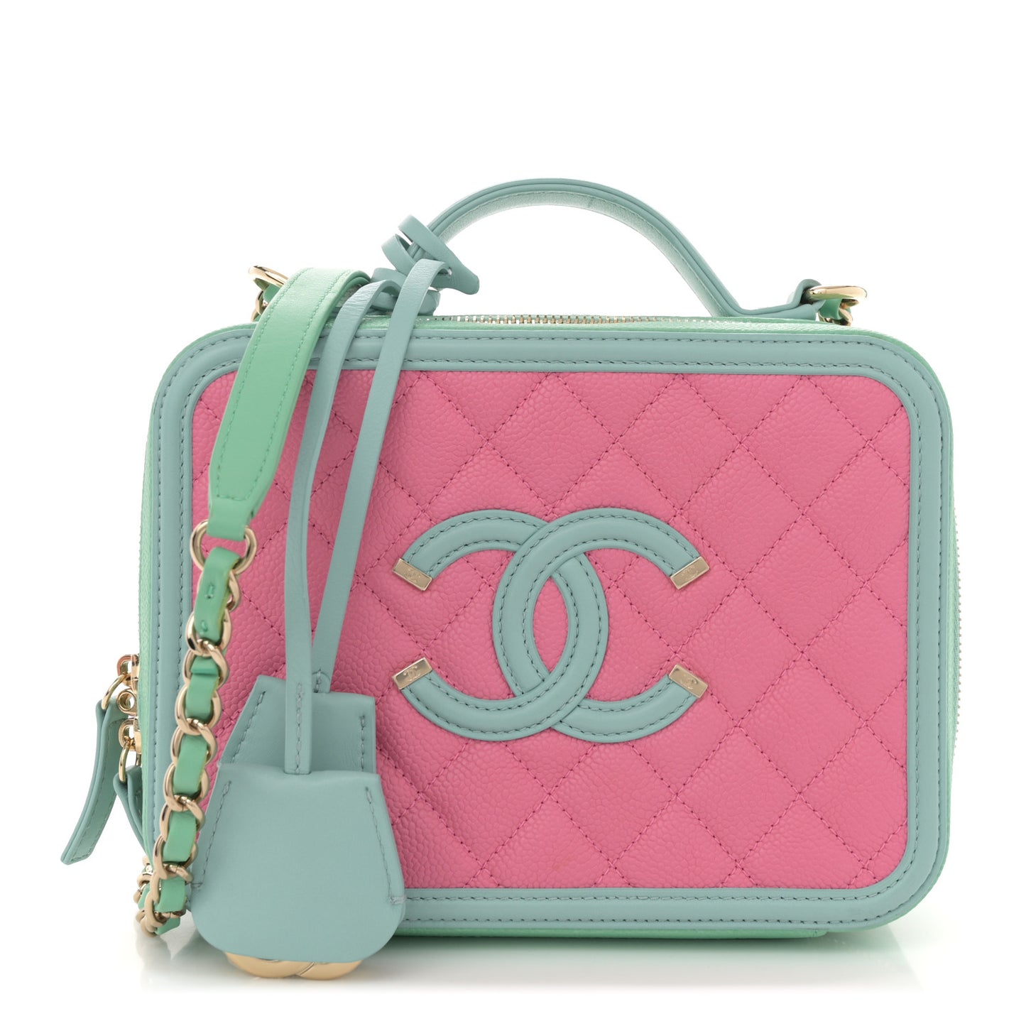 Caviar Quilted Medium CC Filigree Vanity Case Pink Green Blue