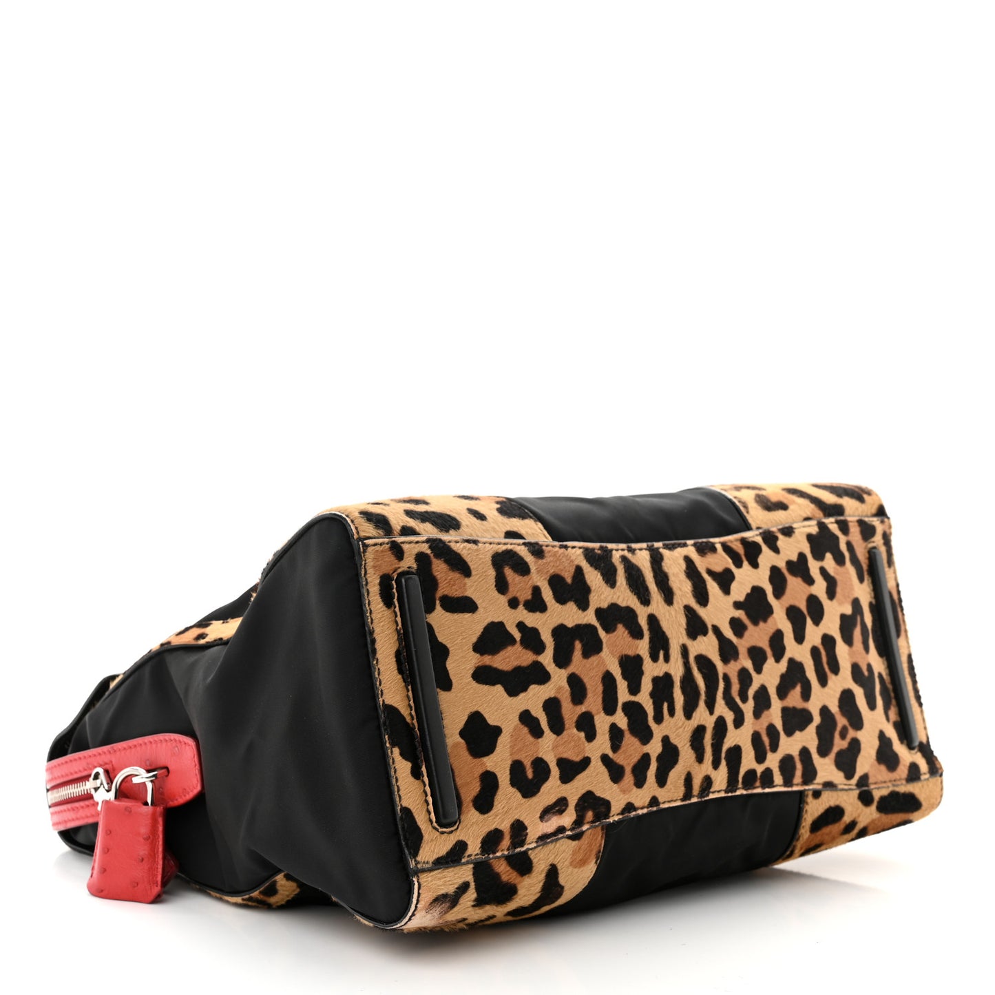 Tessuto Cavallino Ostrich Leopard Print Tote Black Miele Rosso