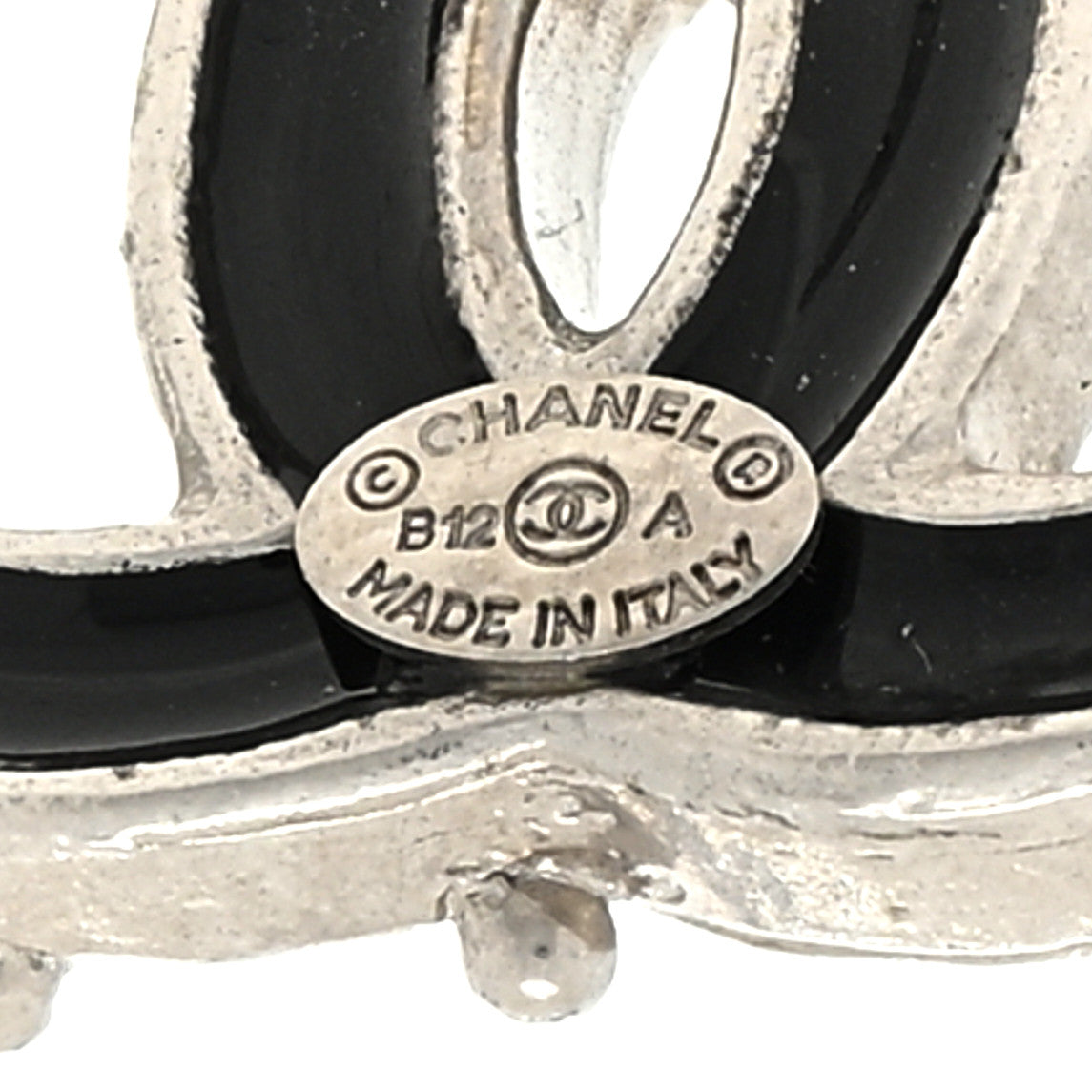 Chanel Enamel Bead CC Earrings Black Silver 4 of 4