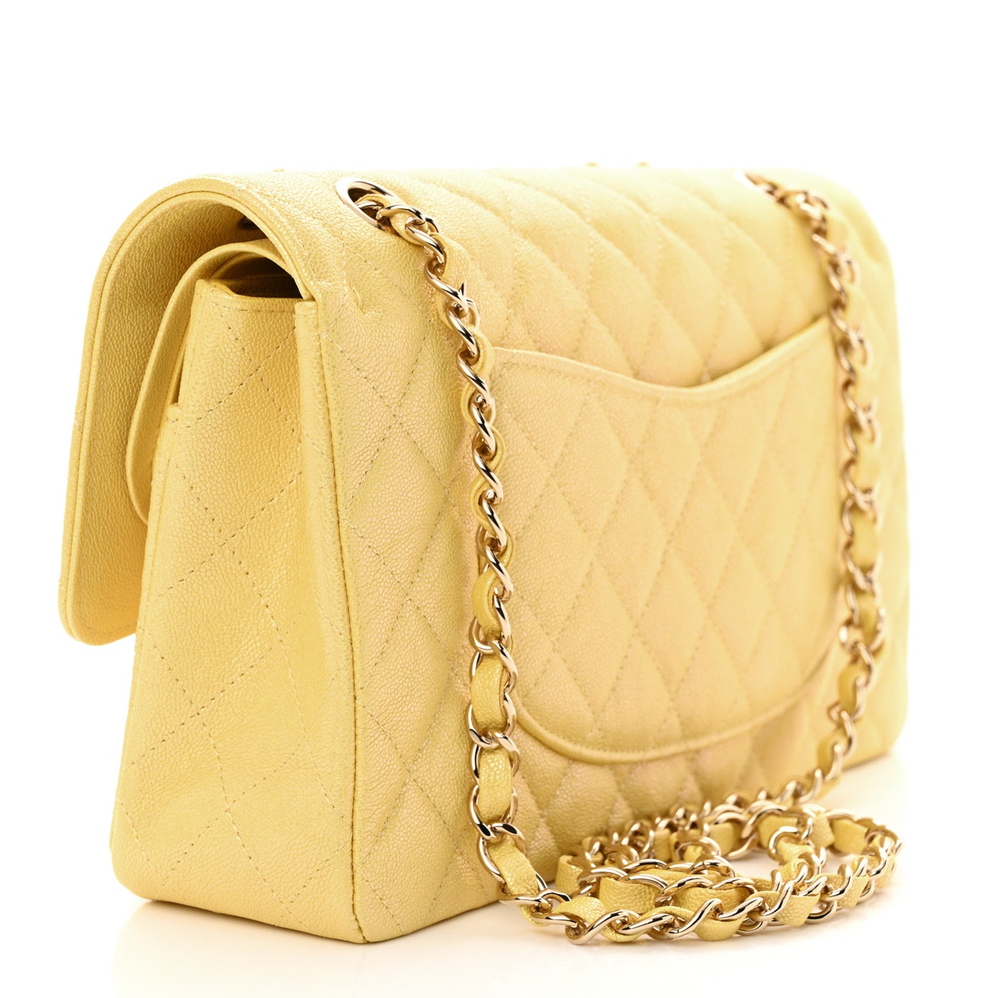 Iridescent Caviar Quilted Medium Double Flap Yellow