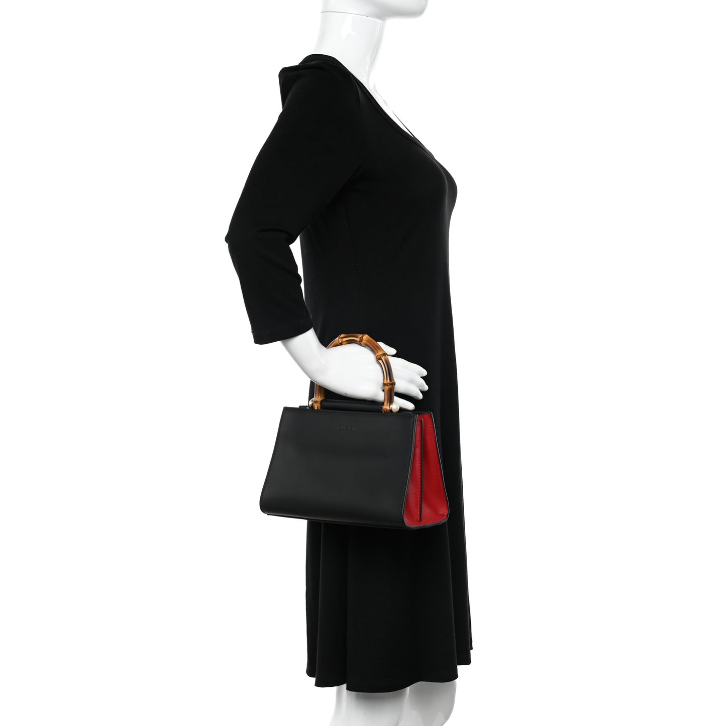 Nappa Bamboo Web Mini Nymphaea Top Handle Bag Black