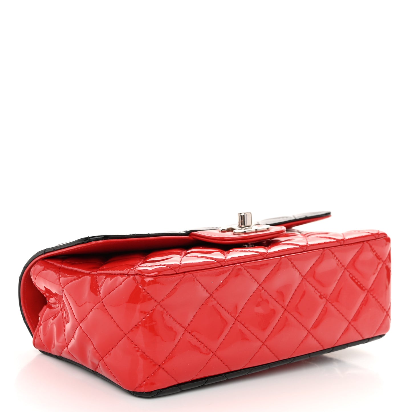Patent Calfskin Quilted Bi-Color Mini Rectangular Flap Red Black