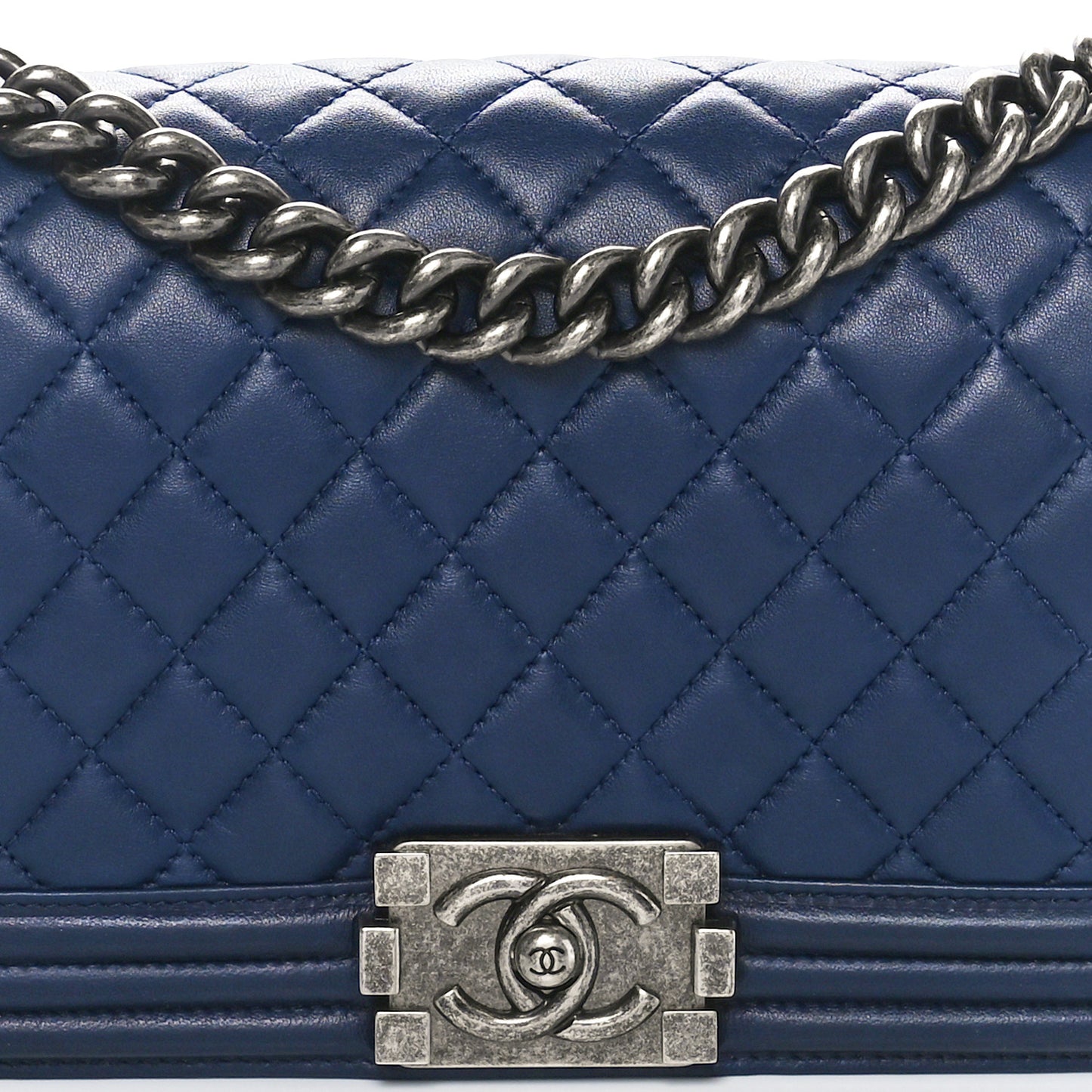 Lambskin Quilted Medium Boy Flap Dark Navy