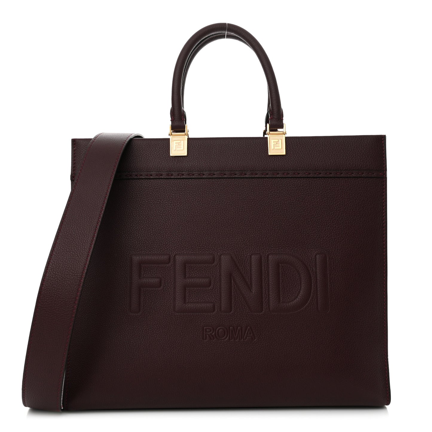 Vitello Cher Logo Debossed Medium Fendi Sunshine Shopper Tote Burgundy
