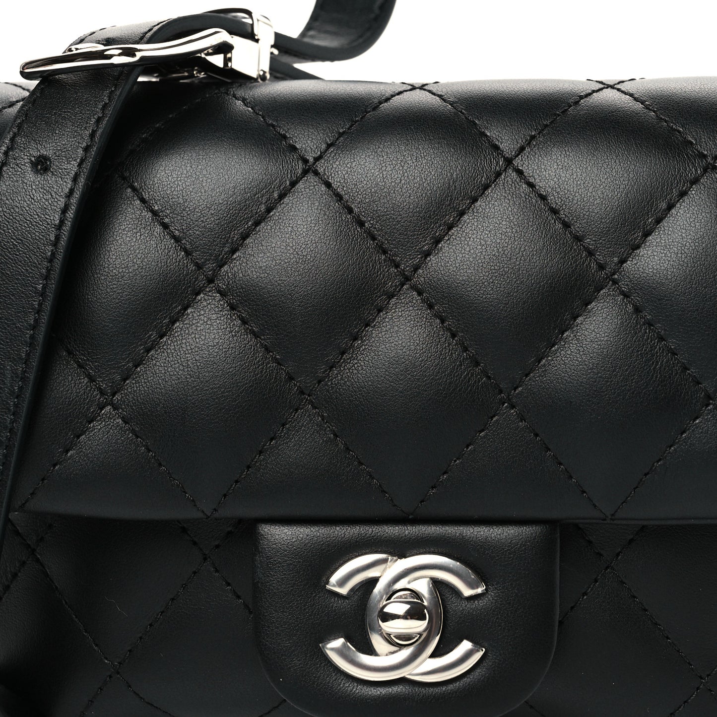 Calfskin Quilted CC Uniform Flap Belt Bag Black