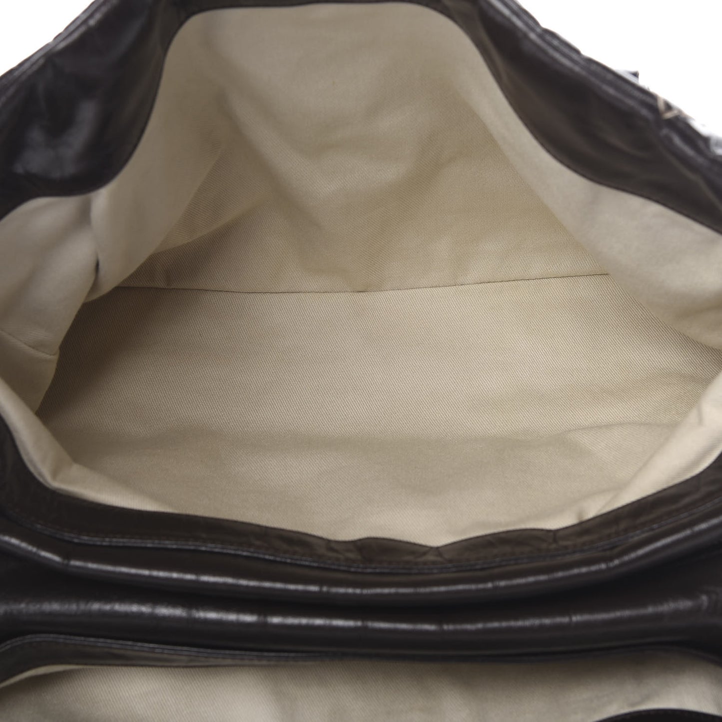 Glazed Goatskin Double Contrast Stitch Large Tote Brown