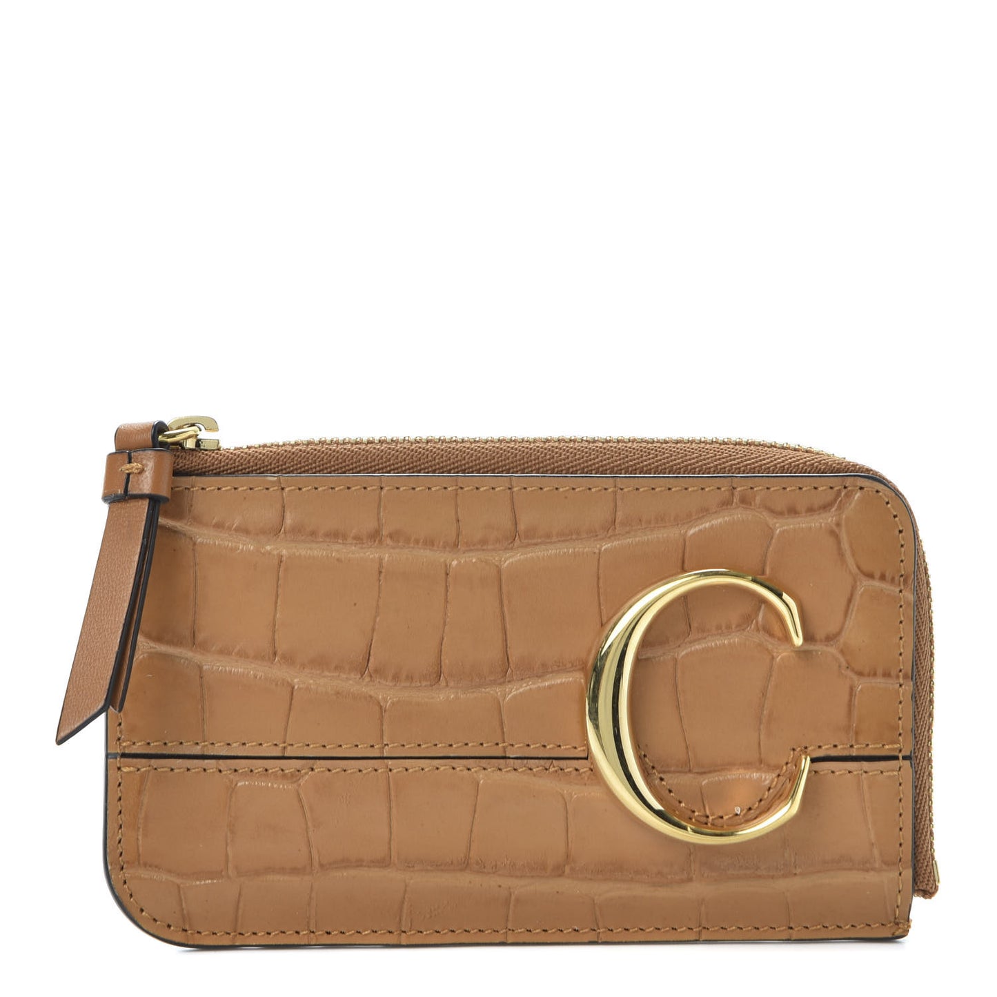 Crocodile Embossed Calfskin C Small Purse Autumnal Brown