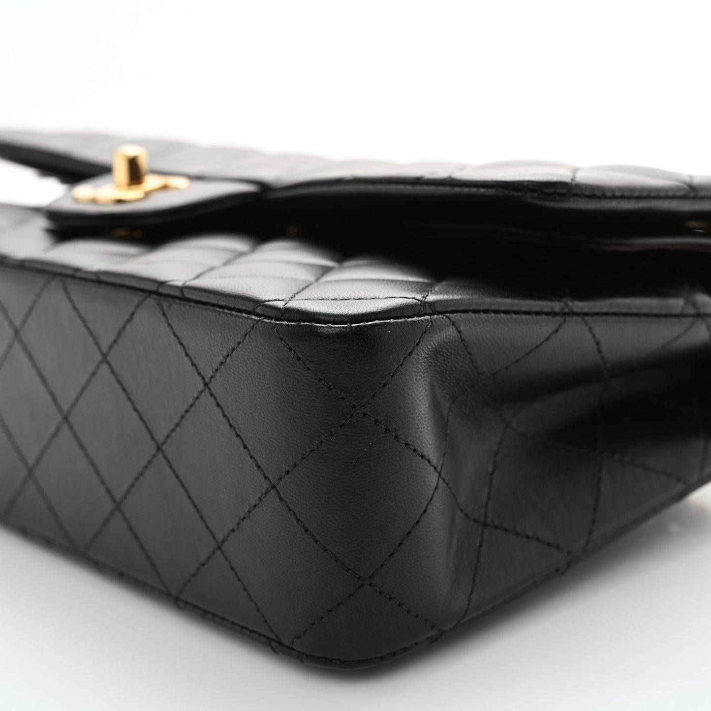 Lambskin Quilted Medium Double Flap Black