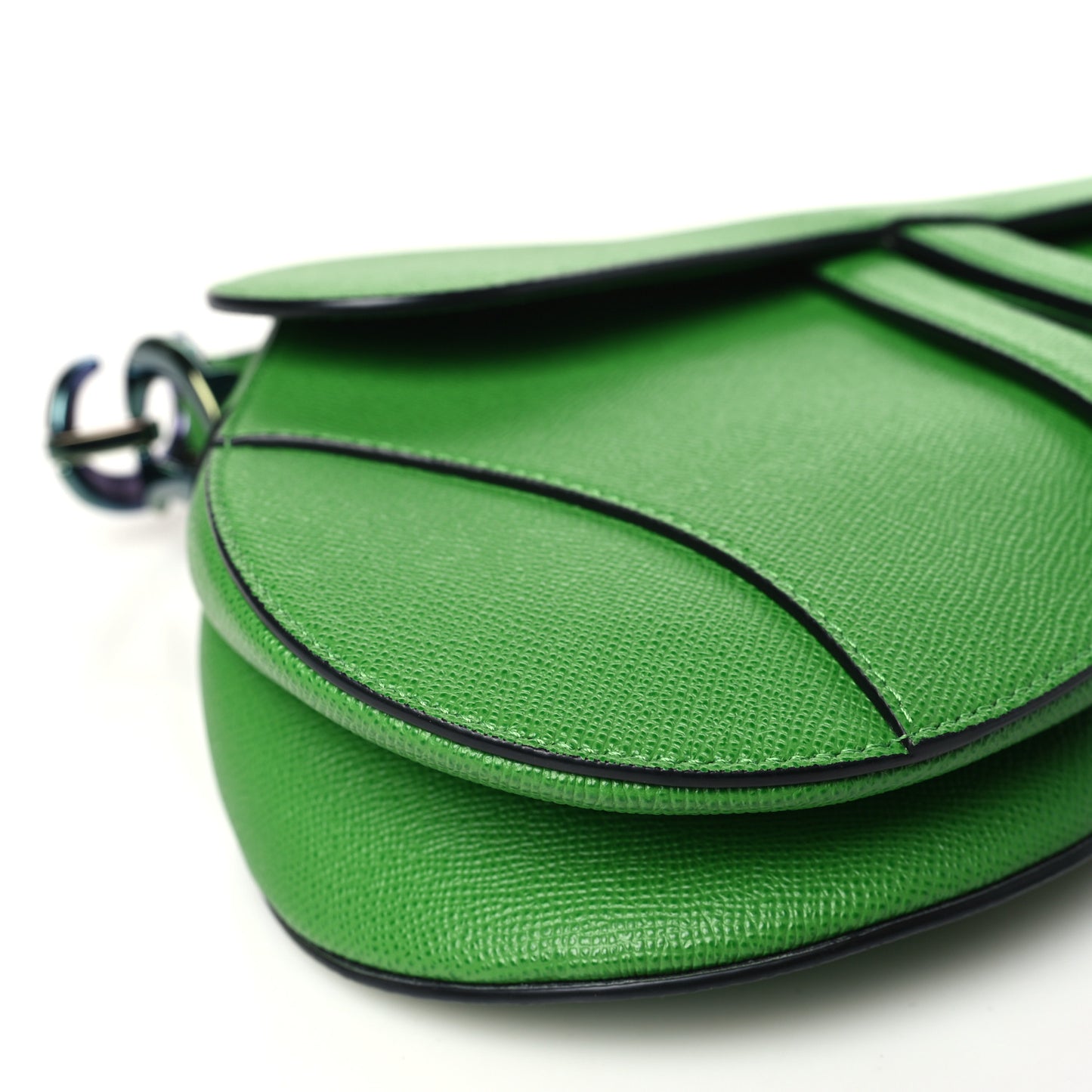 Grained Calfskin Saddle Bag Green