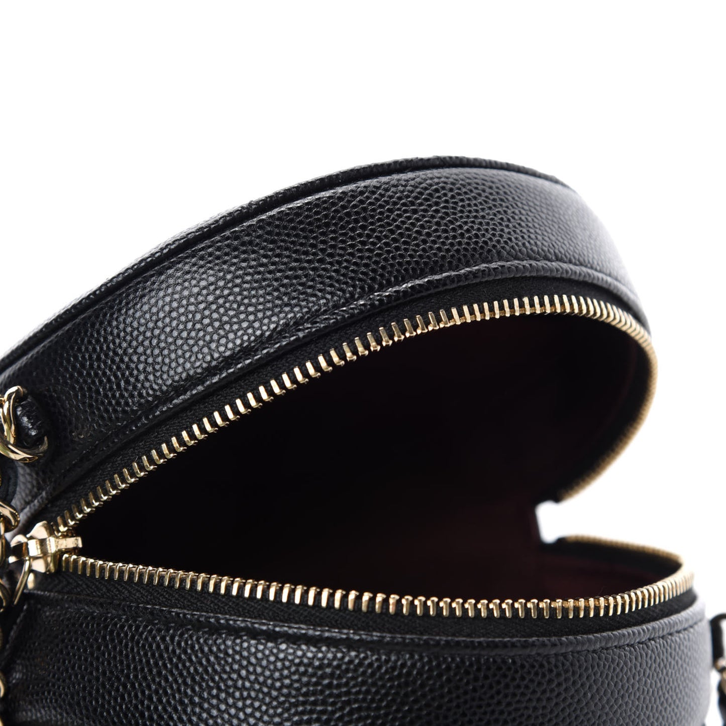 Caviar Quilted Round Clutch With Chain Black