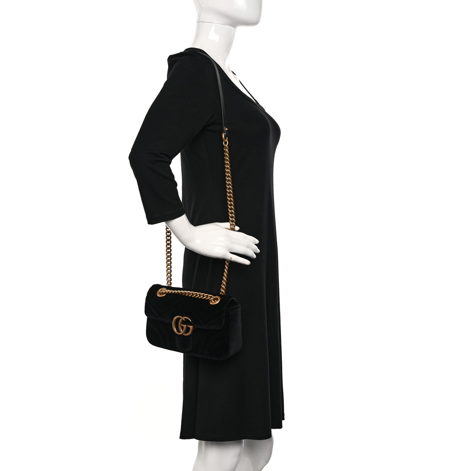 Gucci Velvet Matelasse Mini GG Marmont Shoulder Bag Black 2 of 10