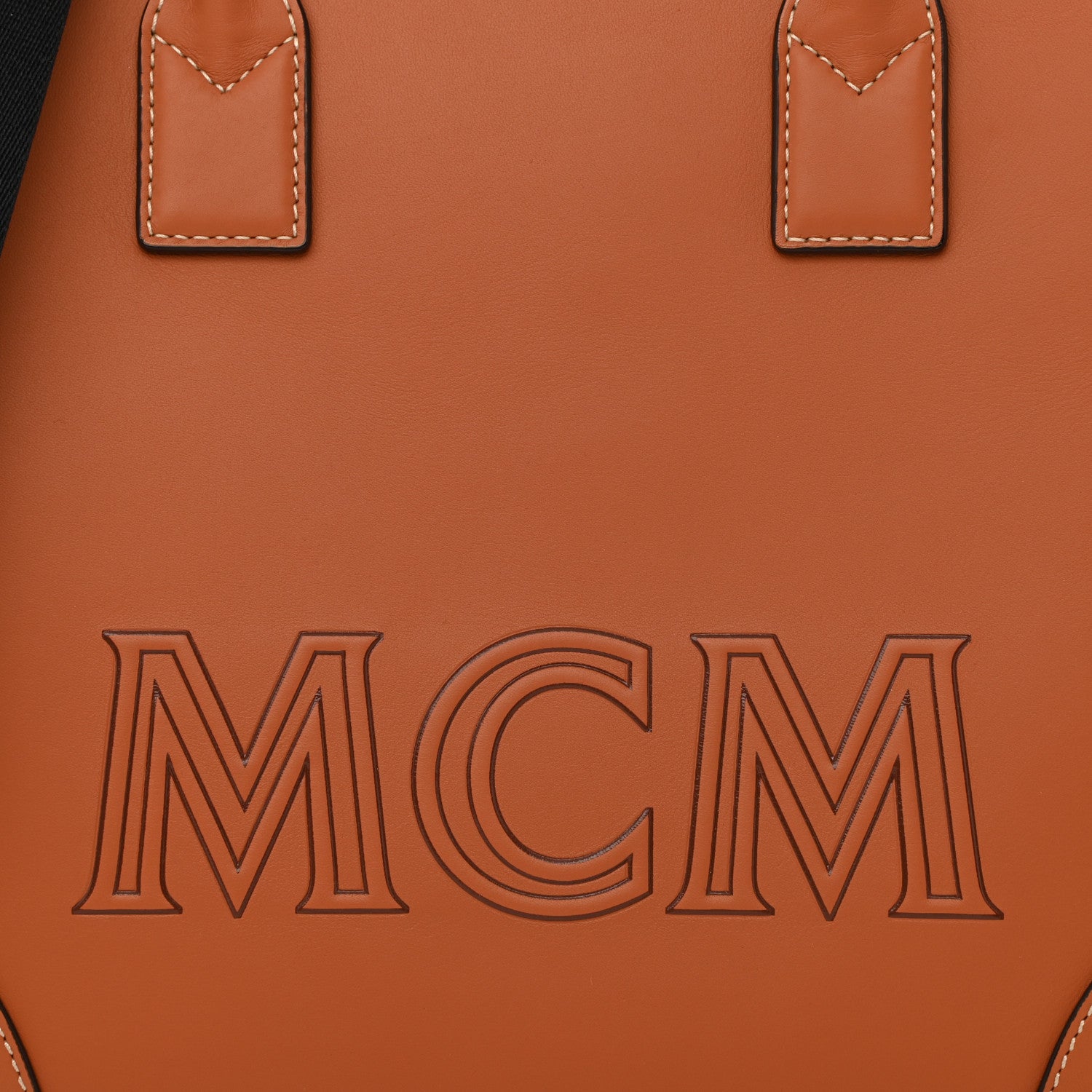 MCM Calfskin Logo Large Tote Cognac 8 of 10