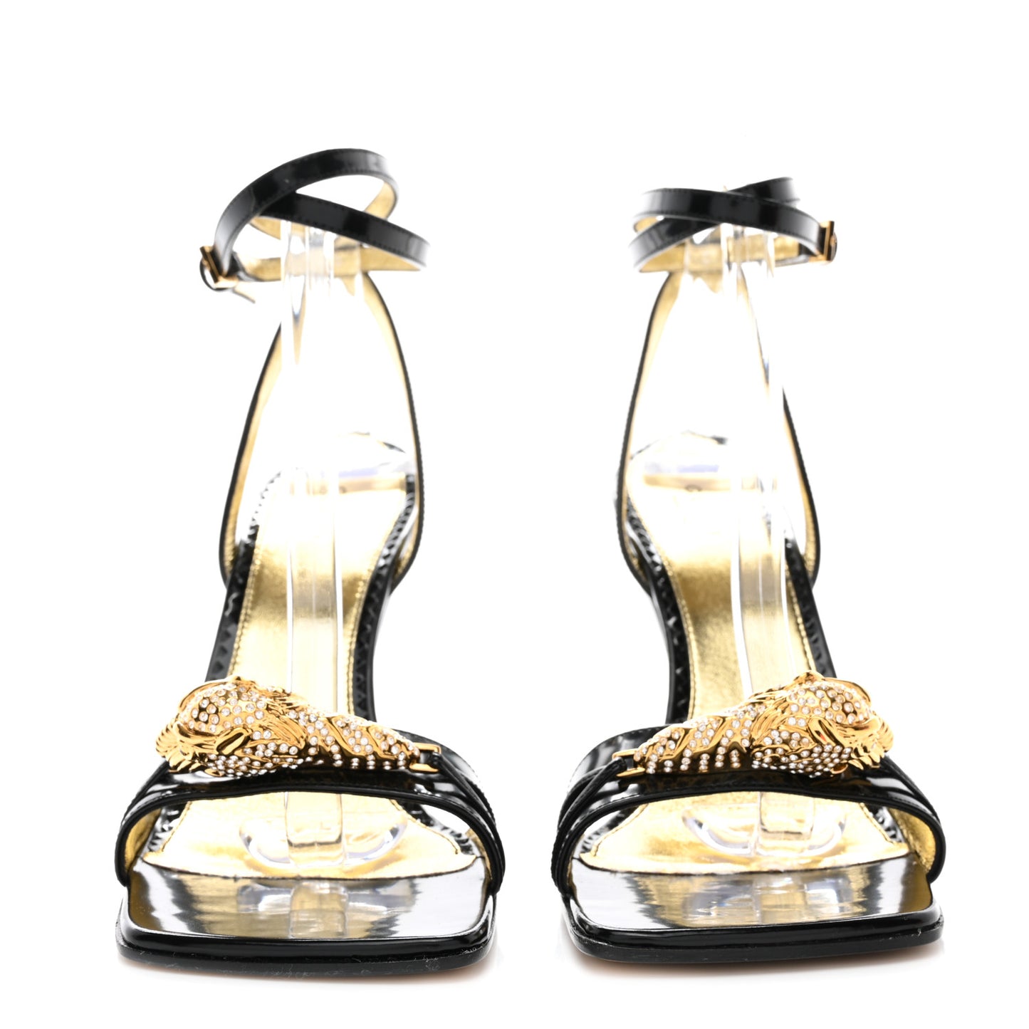 Regent Calfskin Crystal Snake Head Sandals 37 Black
