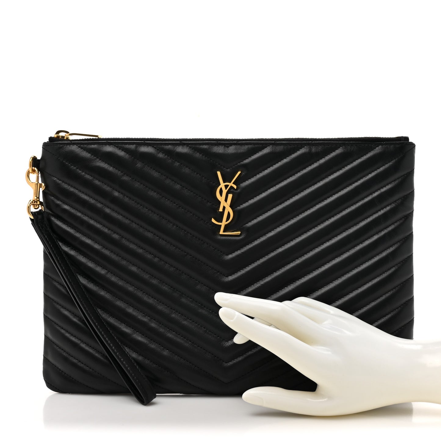 Calfskin Matelasse Monogram Cassandre Tablet Pouch Black