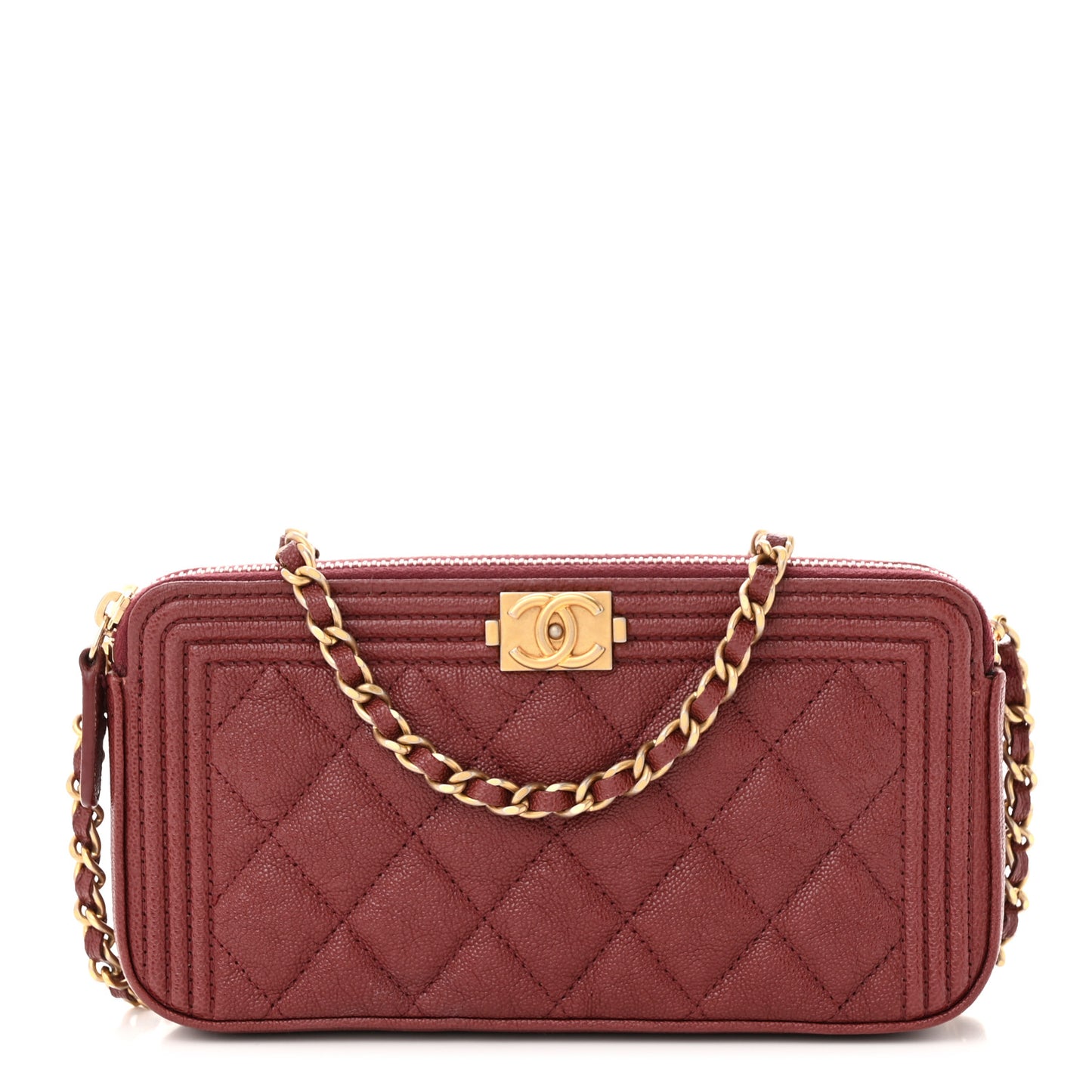 Caviar Quilted Small Boy Clutch With Chain Burgundy