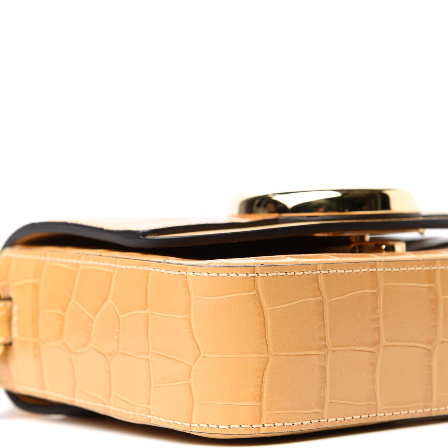 Calfskin Crocodile Embossed Mini C Double Carry Honey Gold