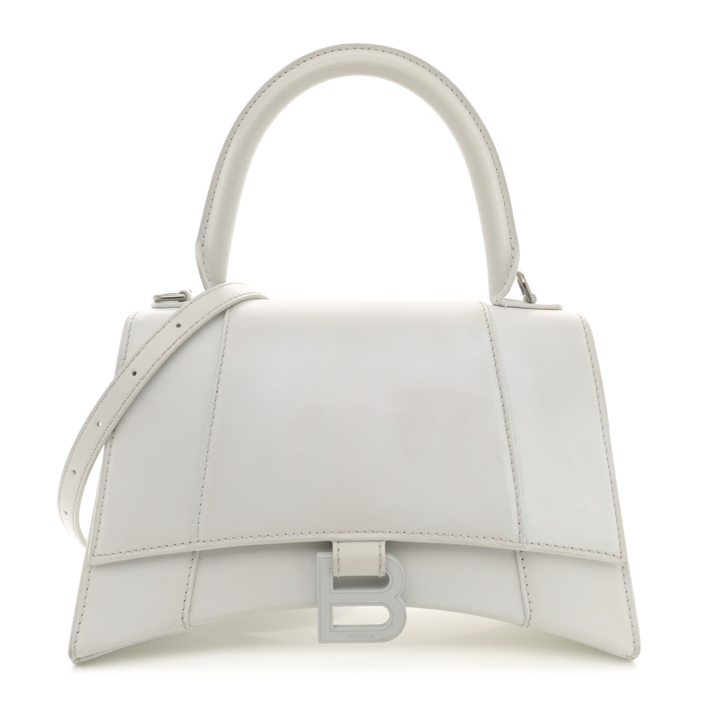 Shiny Box Calfskin Tonal B Small Hourglass Top Handle Bag White