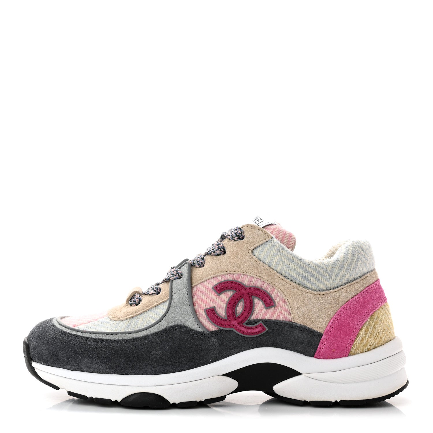 Chanel Tweed Suede CC Sneakers 36 Grey Pink Multicolor 1 of 12